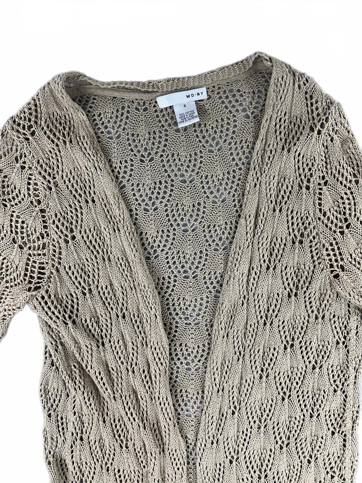 WD NY Beige Crochet Cardigan Lightweight Bohemian Knitwear