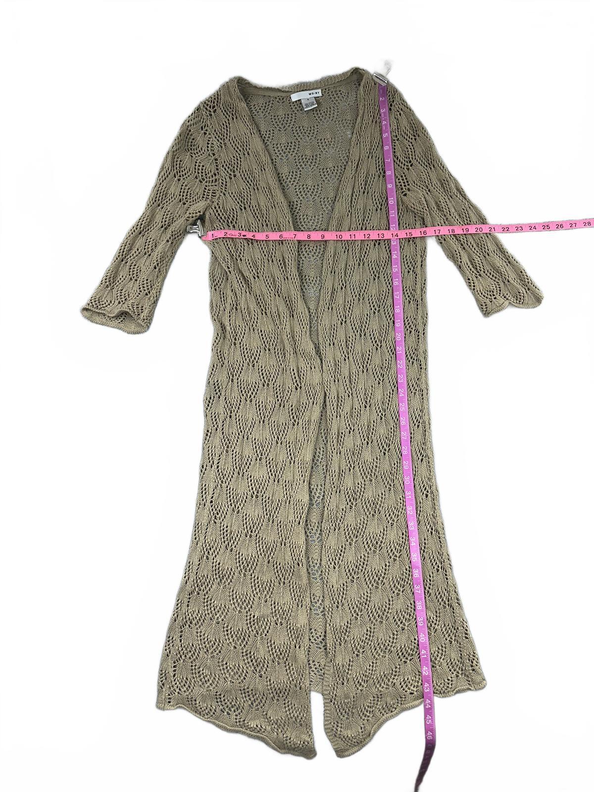 WD NY Beige Crochet Cardigan Lightweight Bohemian Knitwear