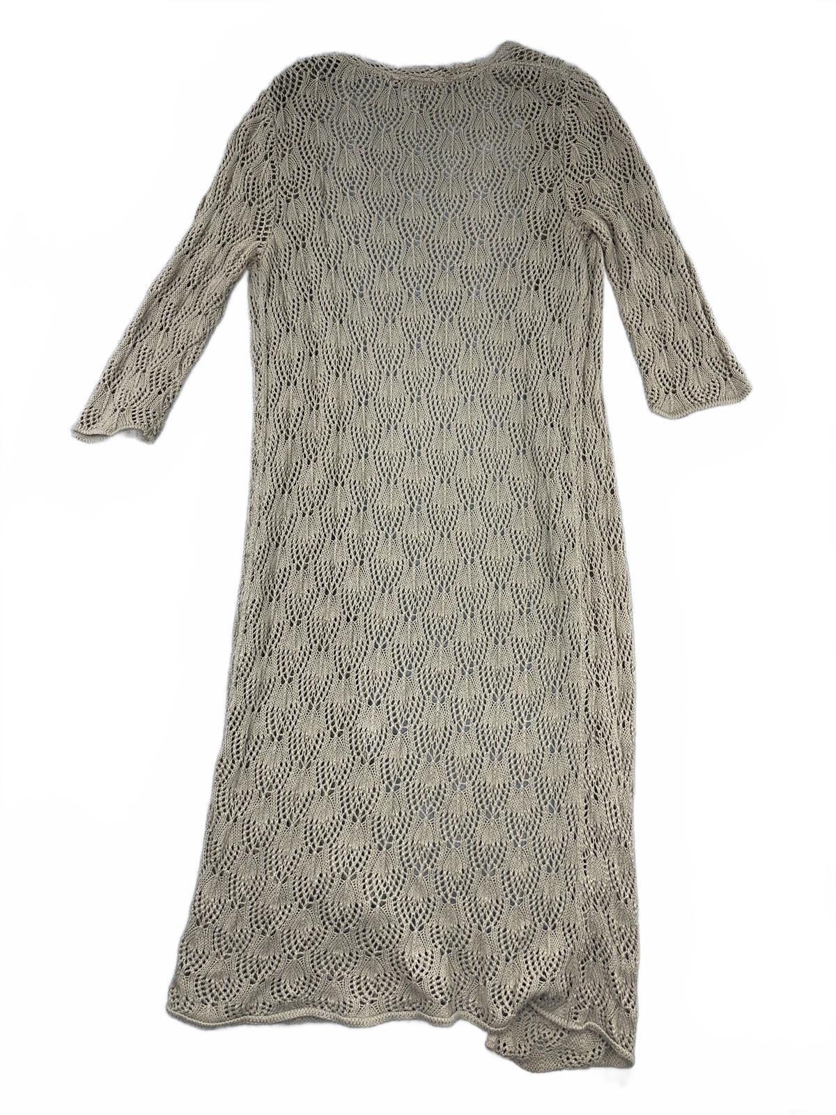 WD NY Beige Crochet Cardigan Lightweight Bohemian Knitwear