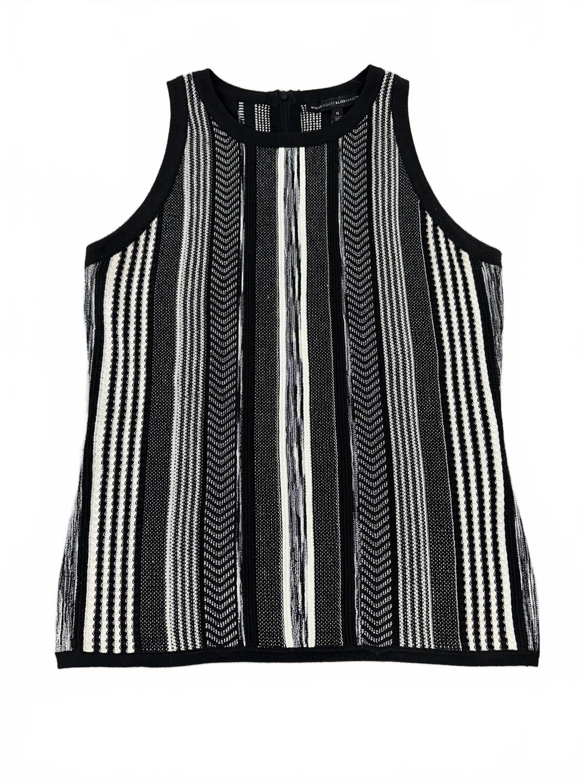 White House Black Market Black and White Striped Knit Tank Top