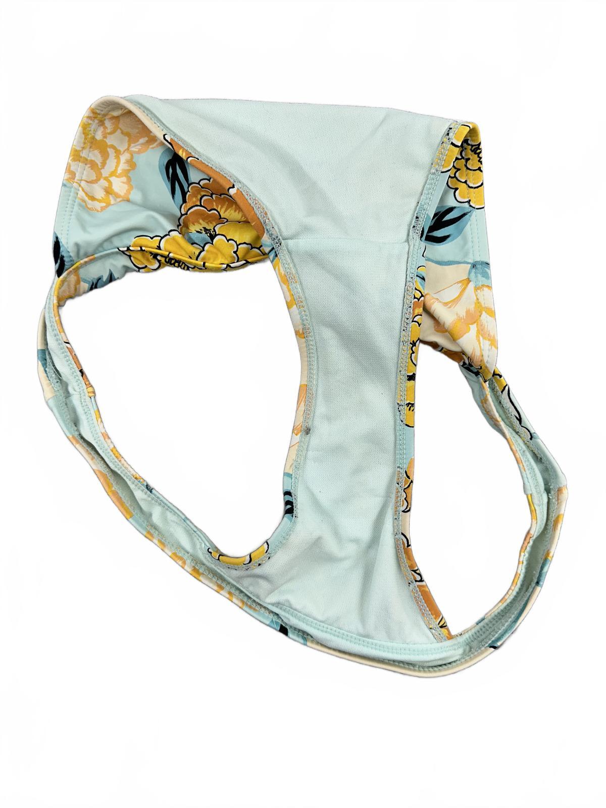 The Bikini Lab Floral Two Piece Bikini Set Light Blue Yellow Adjustable Straps