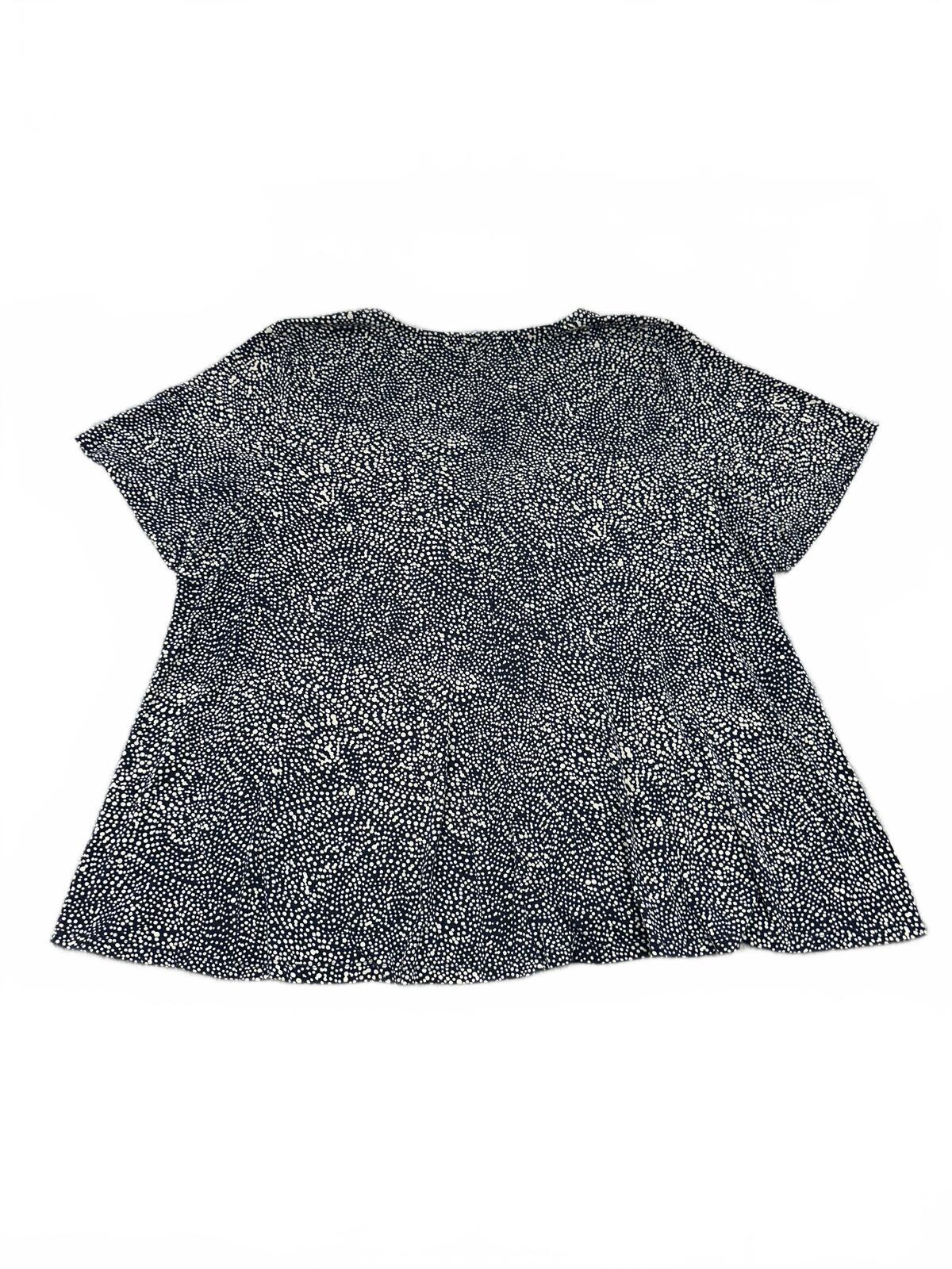 Catherines Navy Blue and White Dot Pattern V Neck Top with Decorative Ring