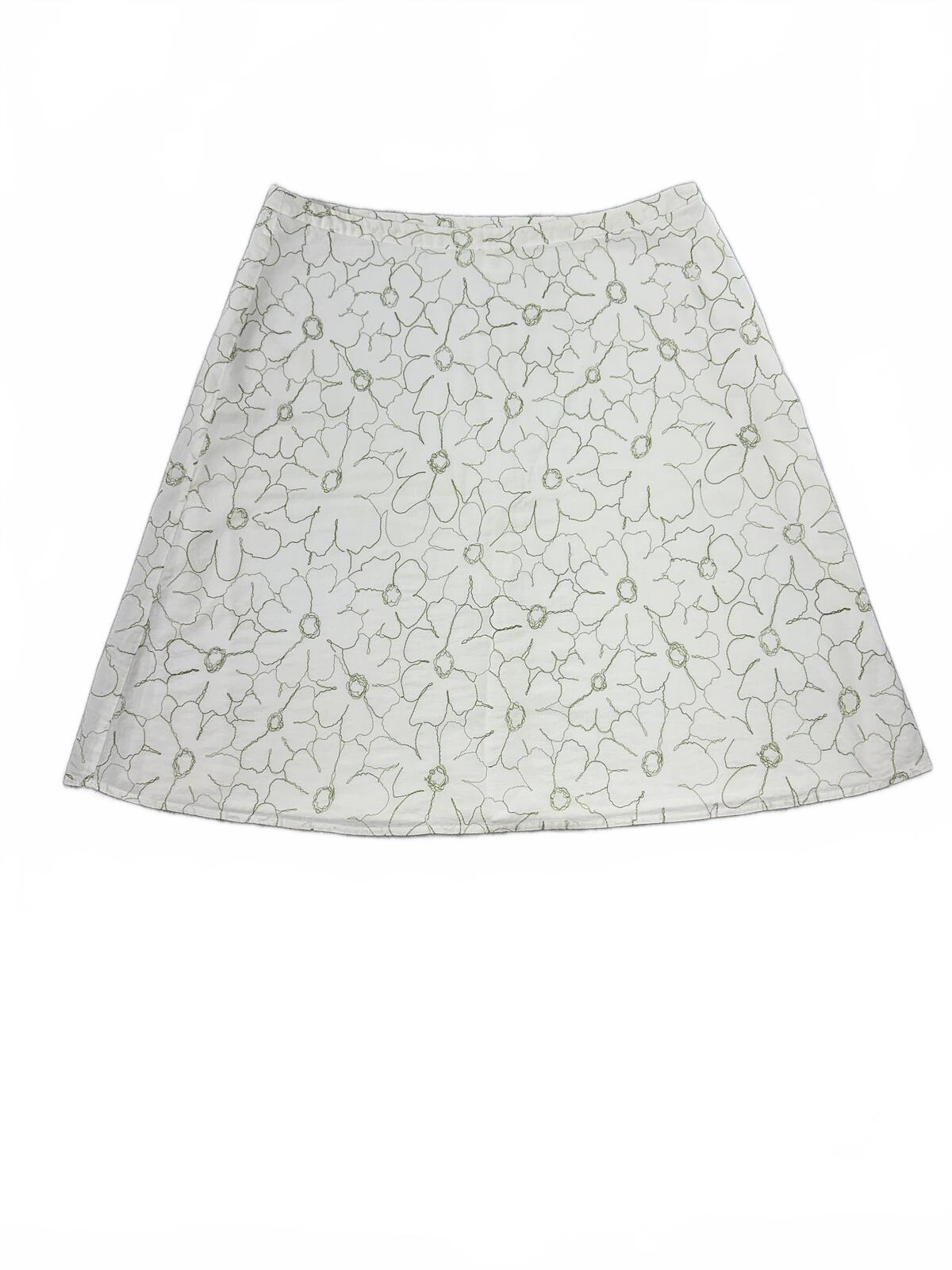 Apt. 9 Vintage Inspired Floral Embroidered A Line Skirt Cream Green