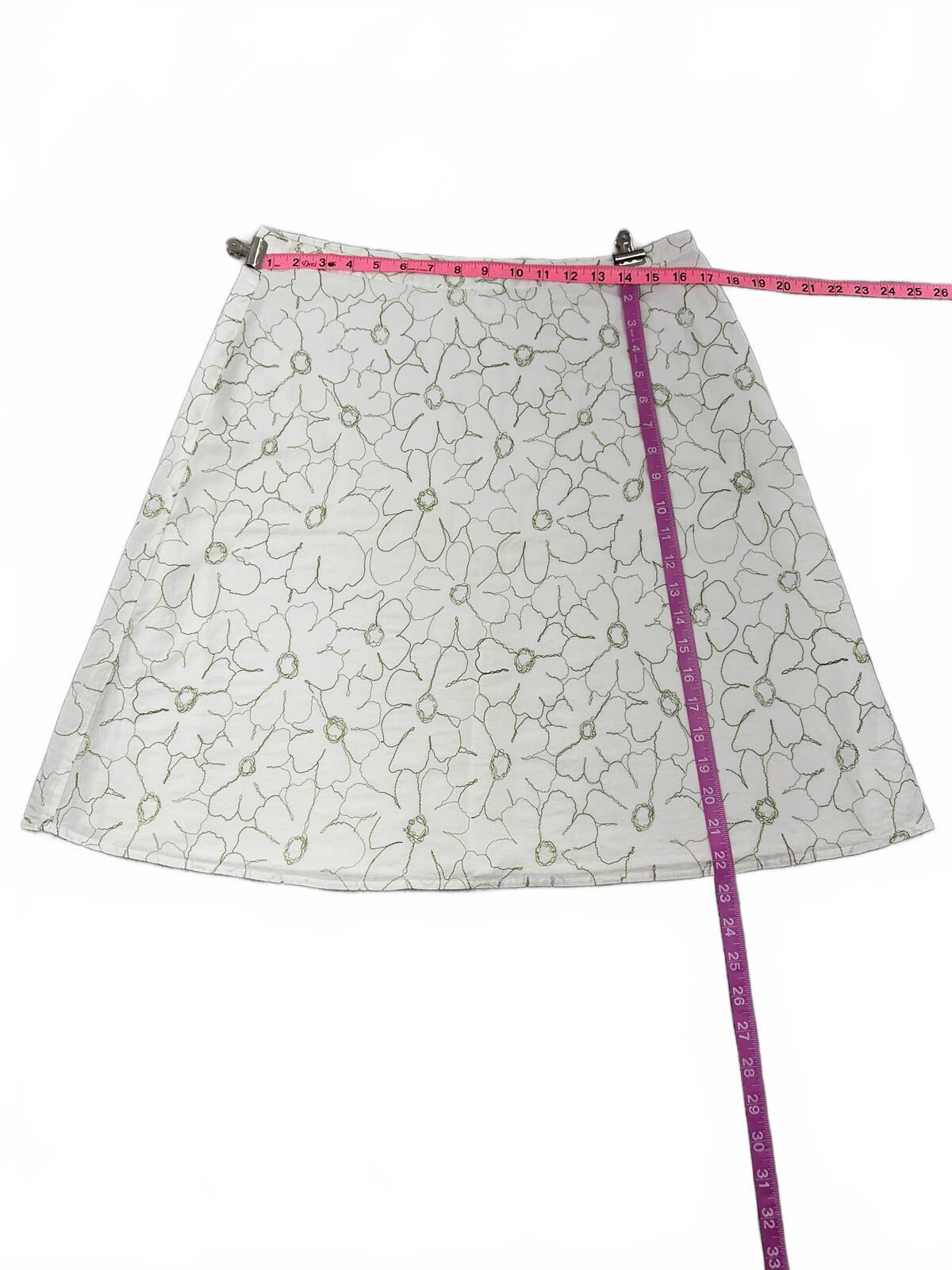 Apt. 9 Vintage Inspired Floral Embroidered A Line Skirt Cream Green