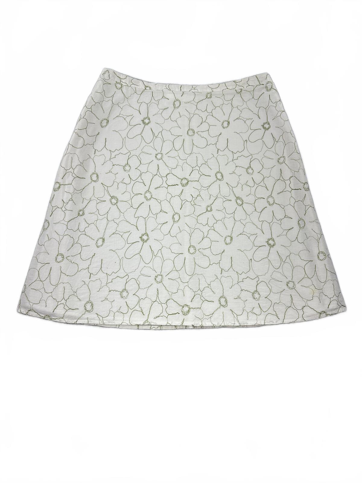 Apt. 9 Vintage Inspired Floral Embroidered A Line Skirt Cream Green