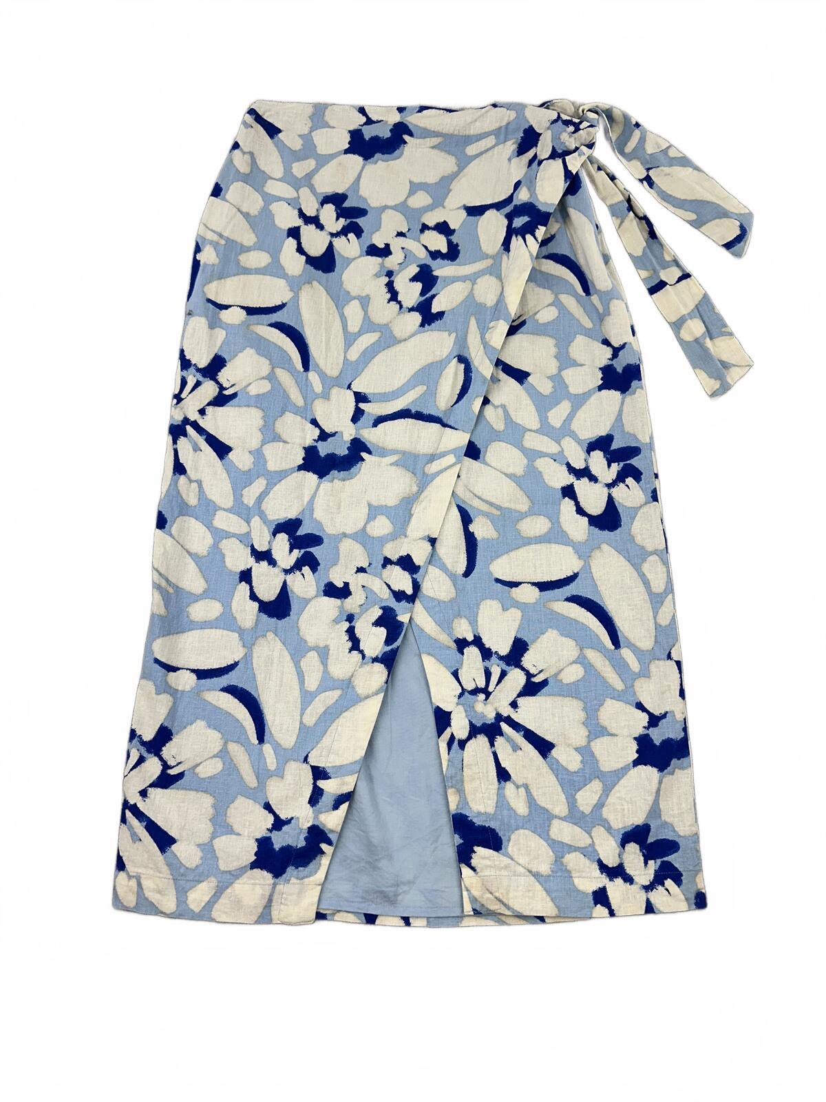 LOFT Vintage Inspired Blue and White Floral Wrap Skirt Midi/Maxi Length