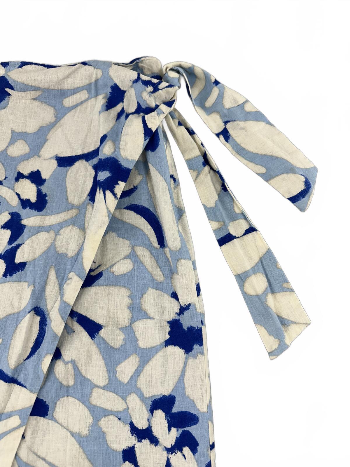 LOFT Vintage Inspired Blue and White Floral Wrap Skirt Midi/Maxi Length