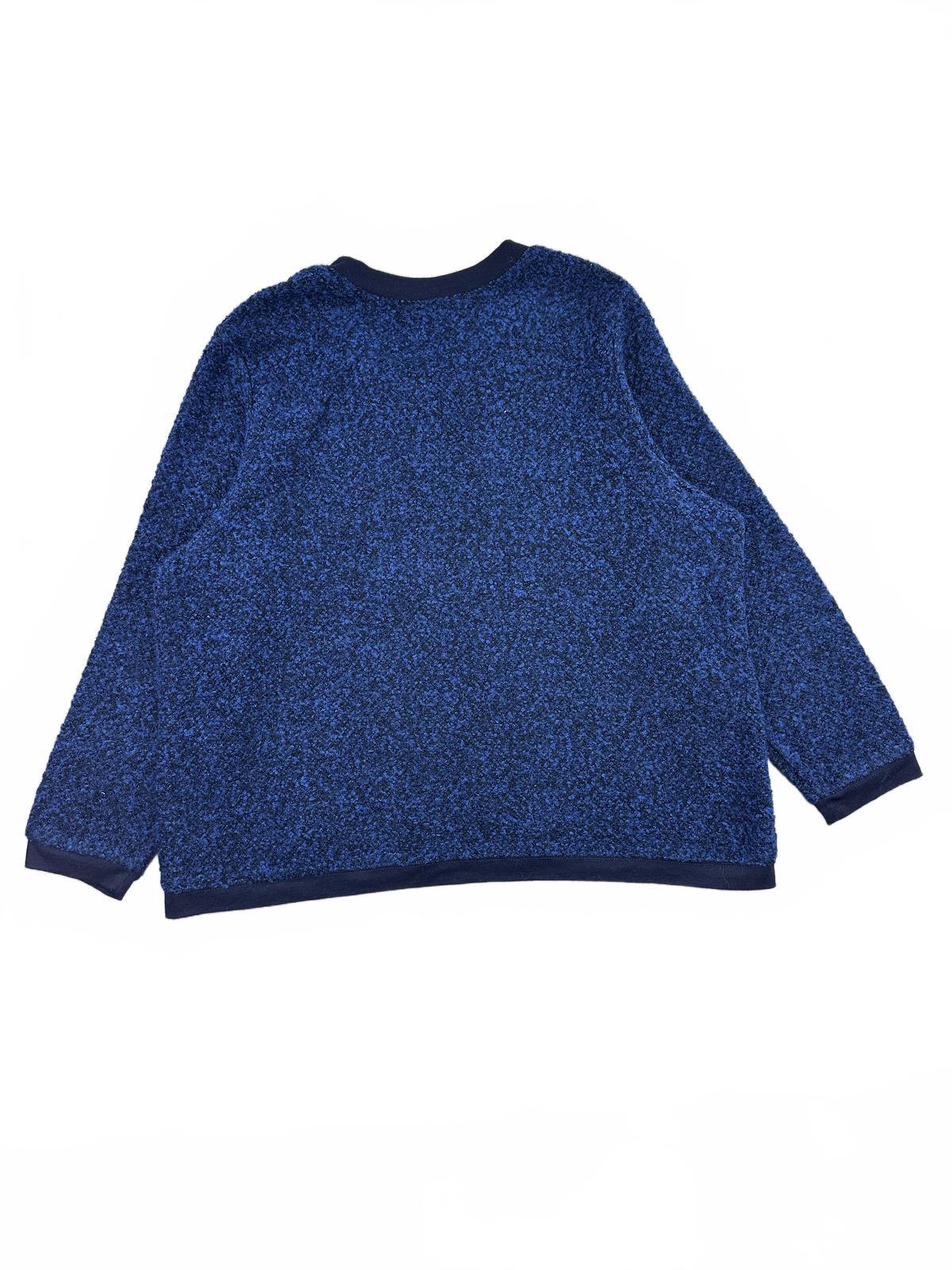 Vintage Navy Blue Embroidered Floral Cardigan Sweater Cozy Textured Knit