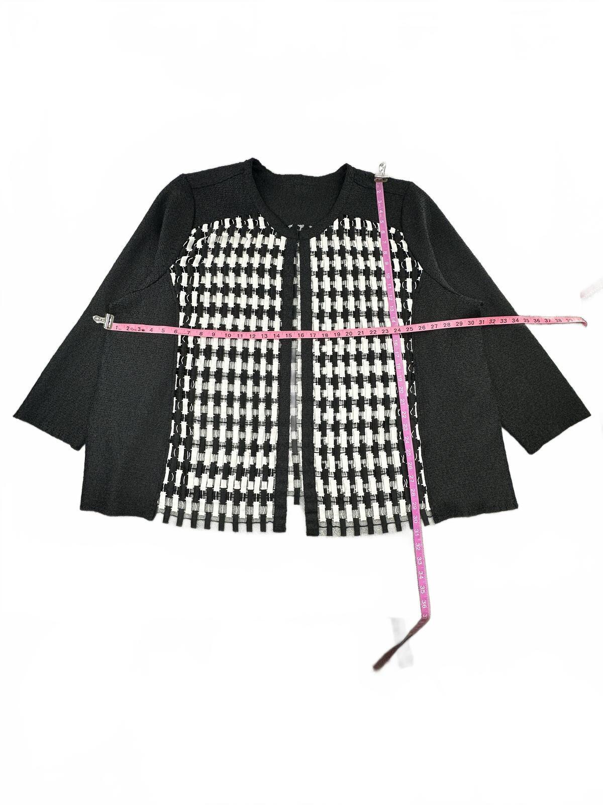 Classic Black and White Textured Checkered Cardigan Sweater