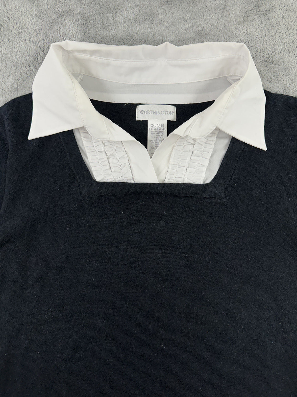 Worthington Black and White Collared Sweater Classic Preppy Office