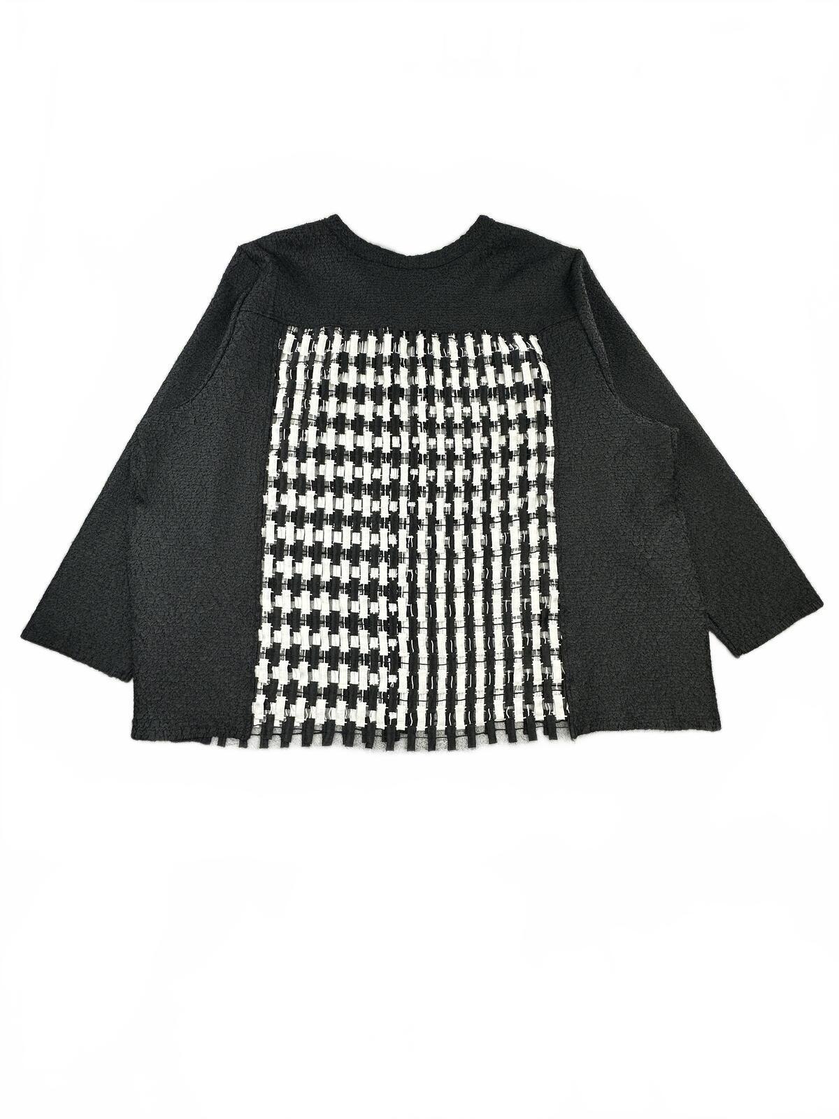 Classic Black and White Textured Checkered Cardigan Sweater
