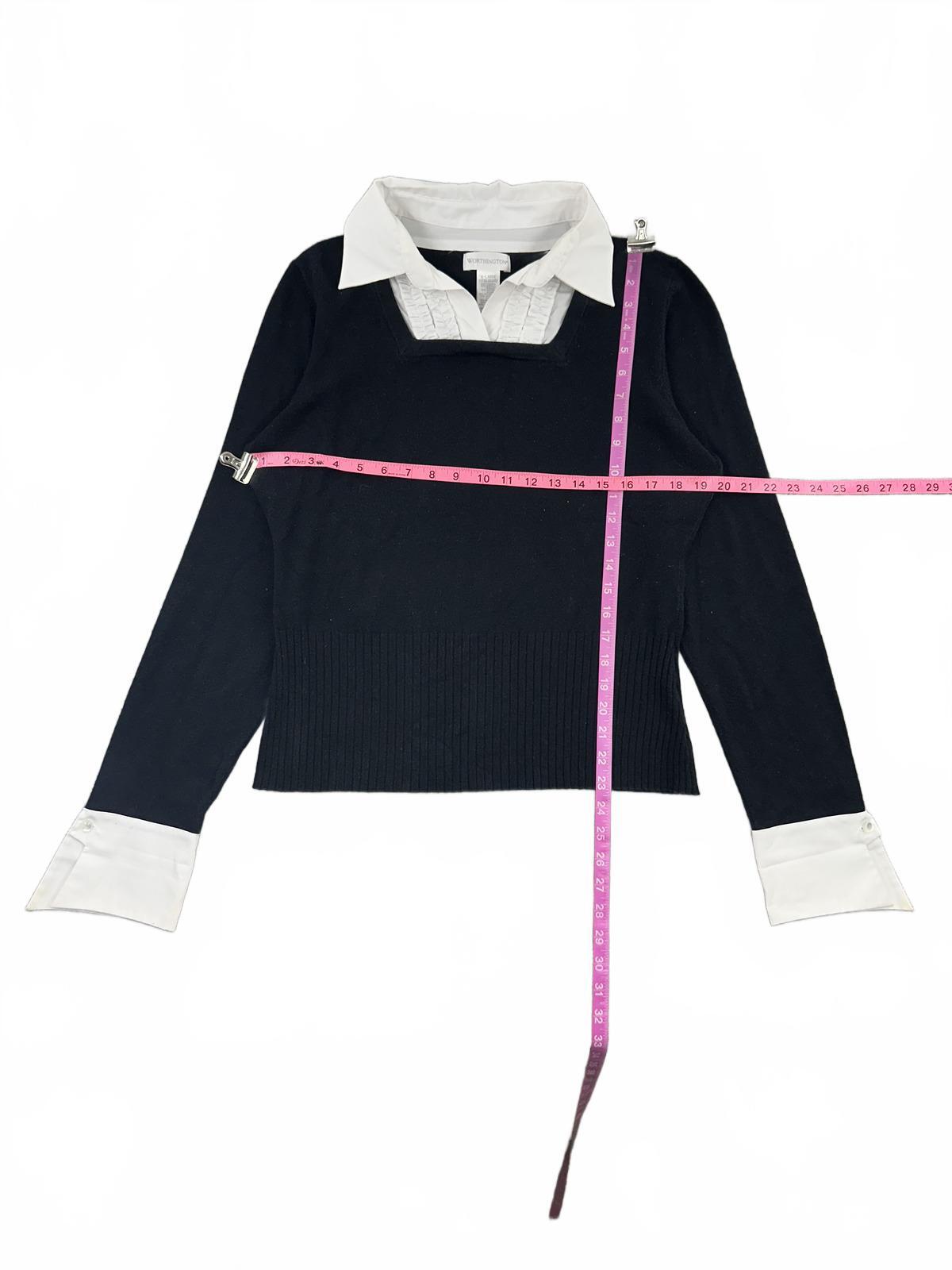 Worthington Black and White Collared Sweater Classic Preppy Office
