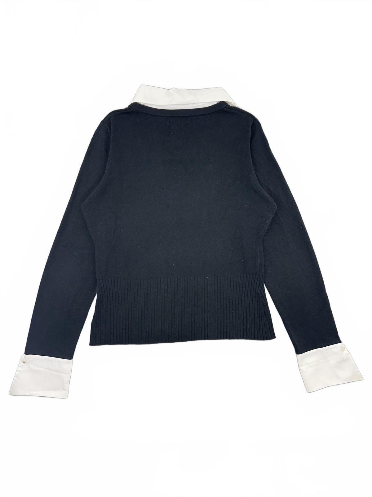 Worthington Black and White Collared Sweater Classic Preppy Office