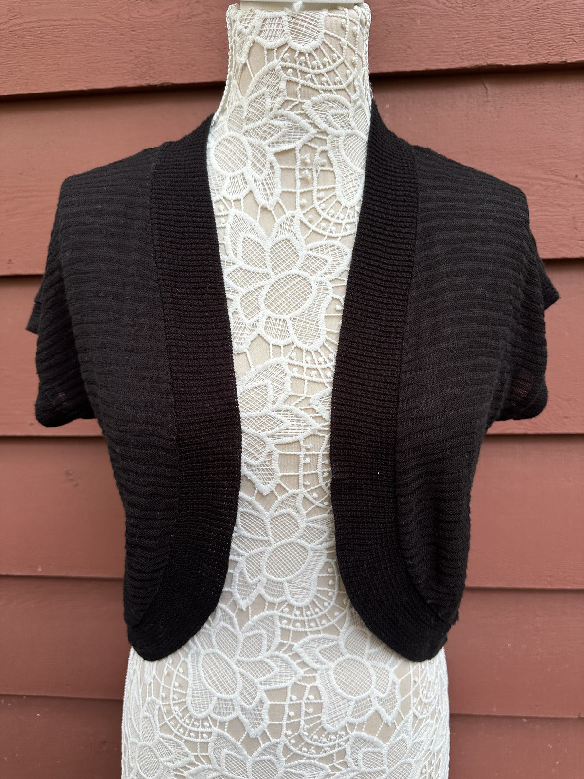 Studio Works Black Bolero Shrug Cardigan Knit Open Front Short Sleeve