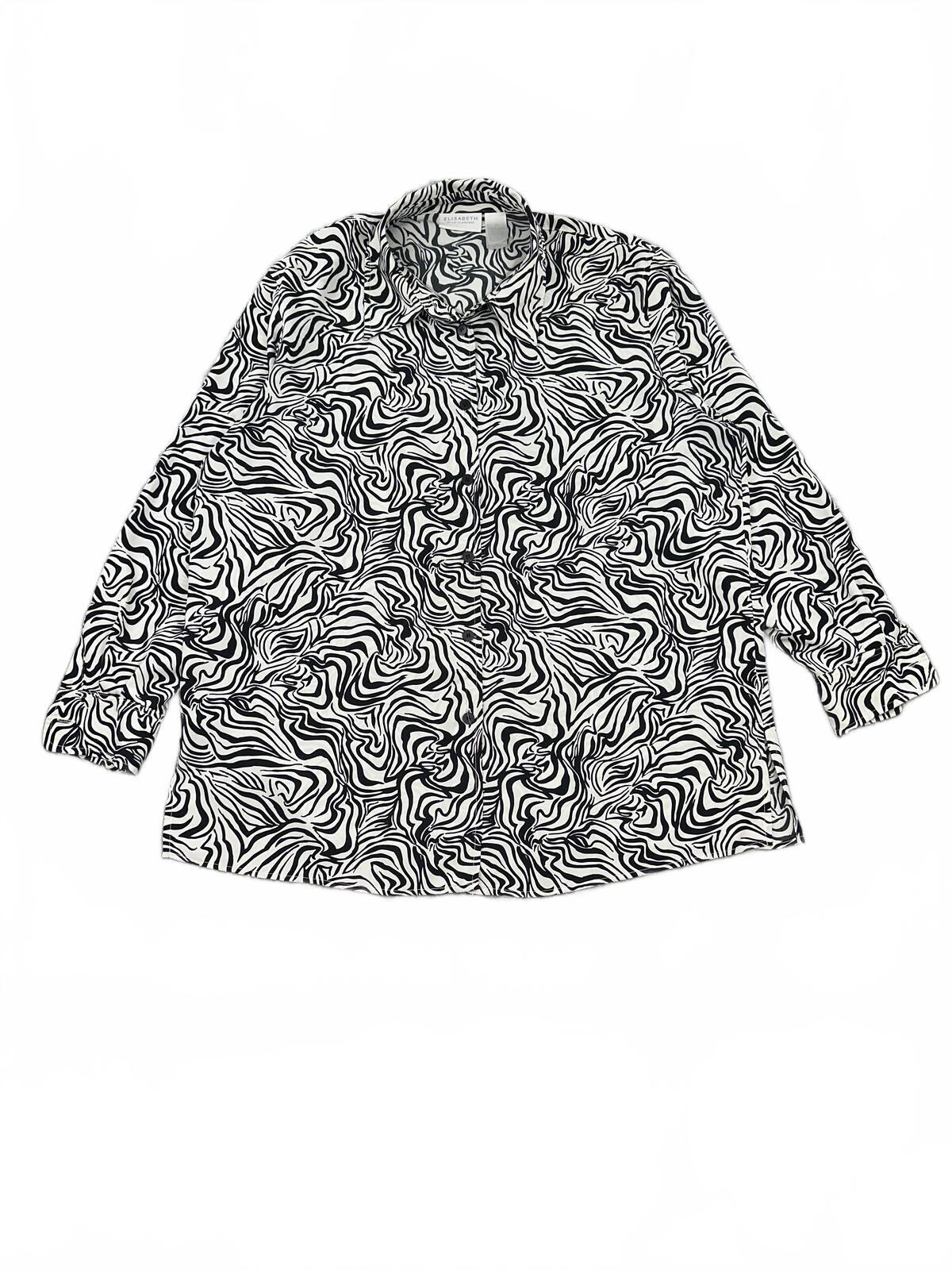 Liz Claiborne Black and White Abstract Swirl Button Up Shirt Y2K