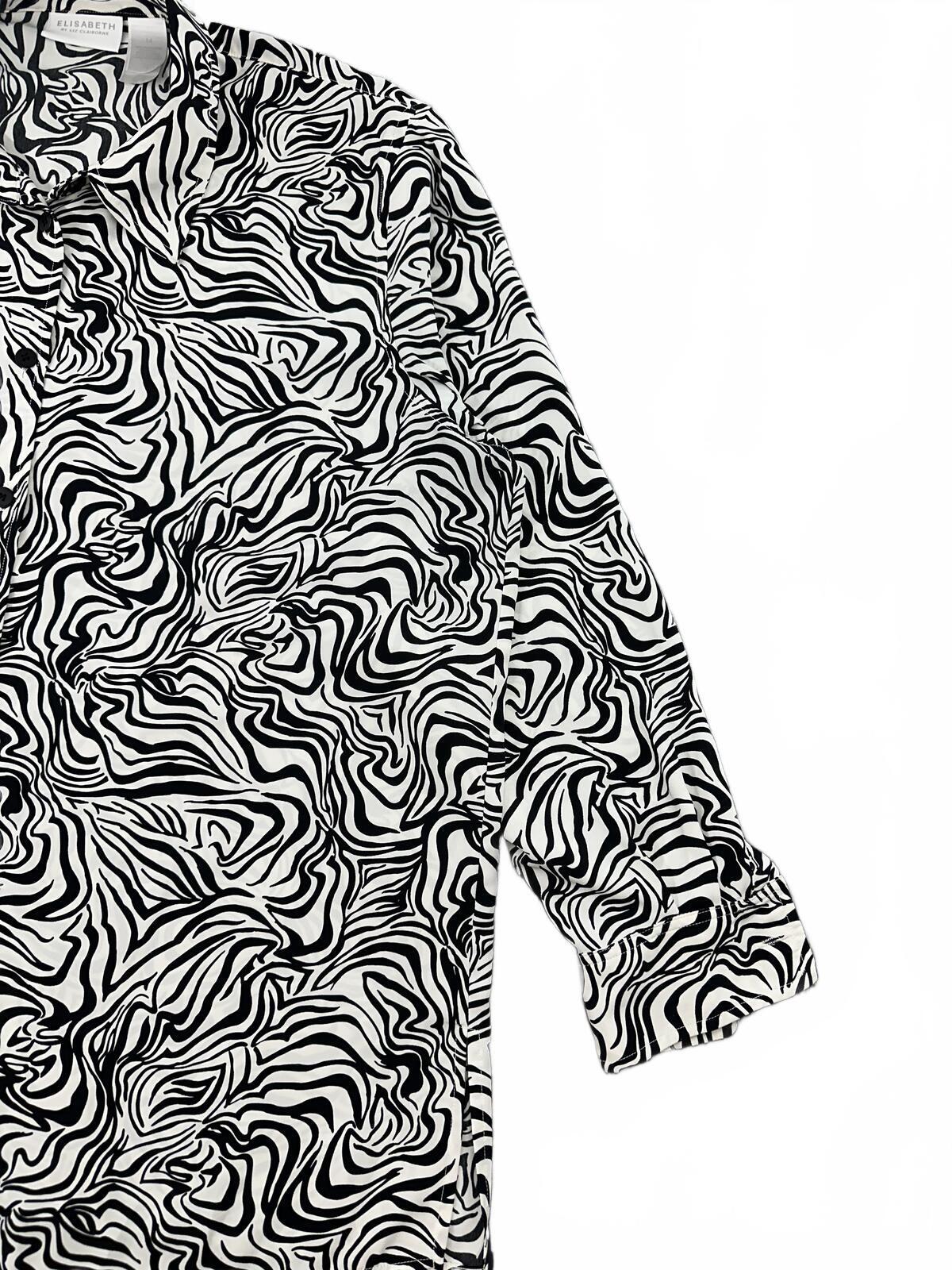 Liz Claiborne Black and White Abstract Swirl Button Up Shirt Y2K