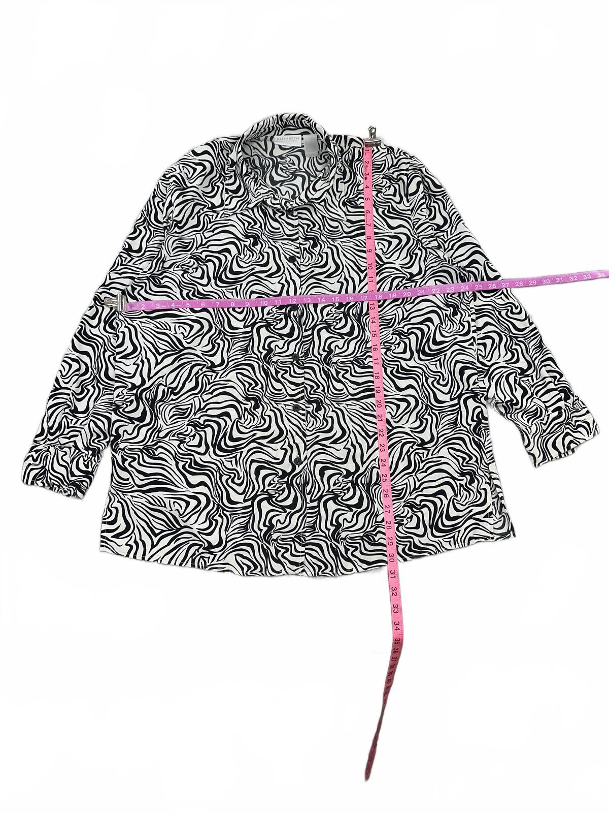 Liz Claiborne Black and White Abstract Swirl Button Up Shirt Y2K