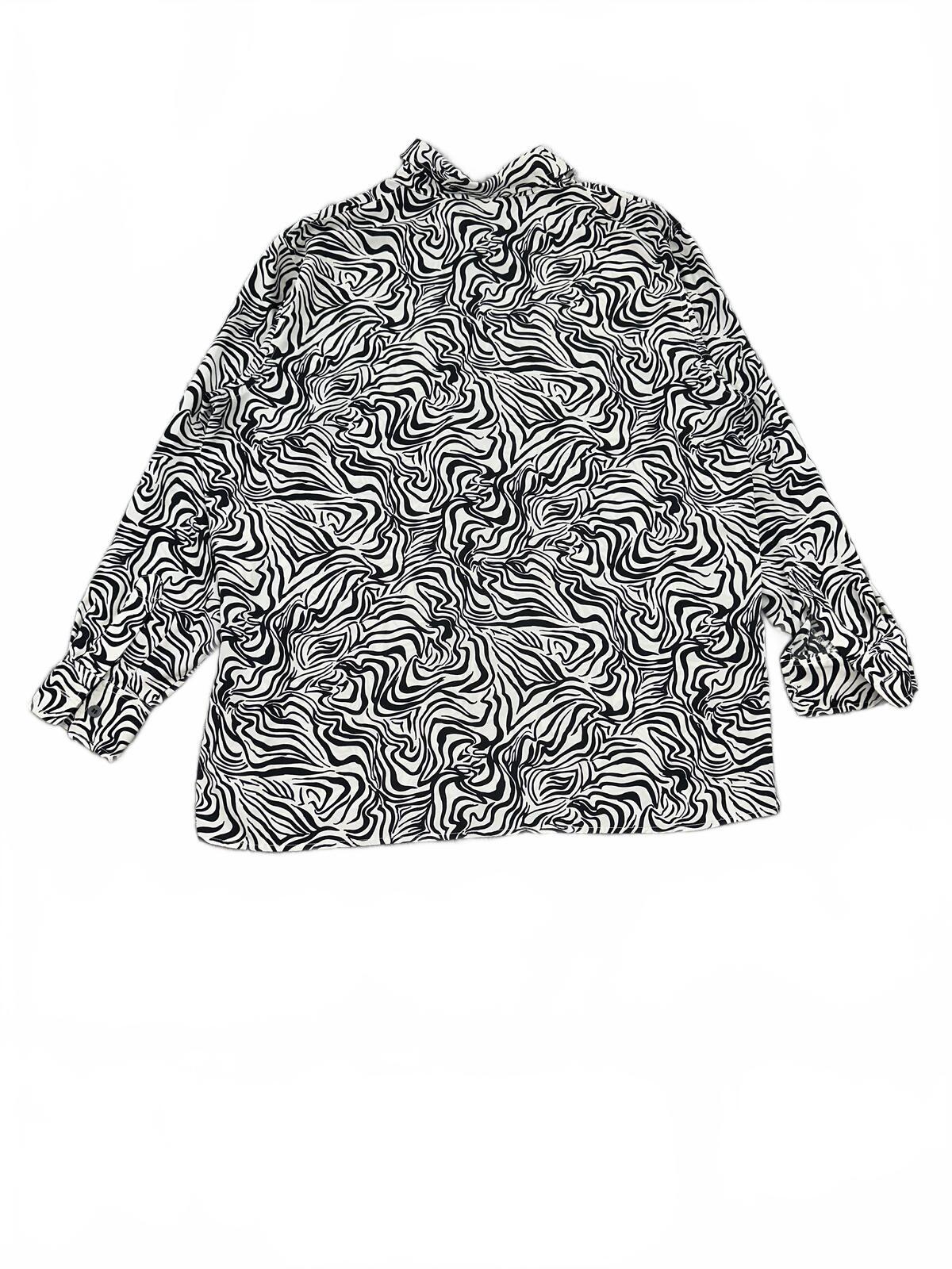 Liz Claiborne Black and White Abstract Swirl Button Up Shirt Y2K