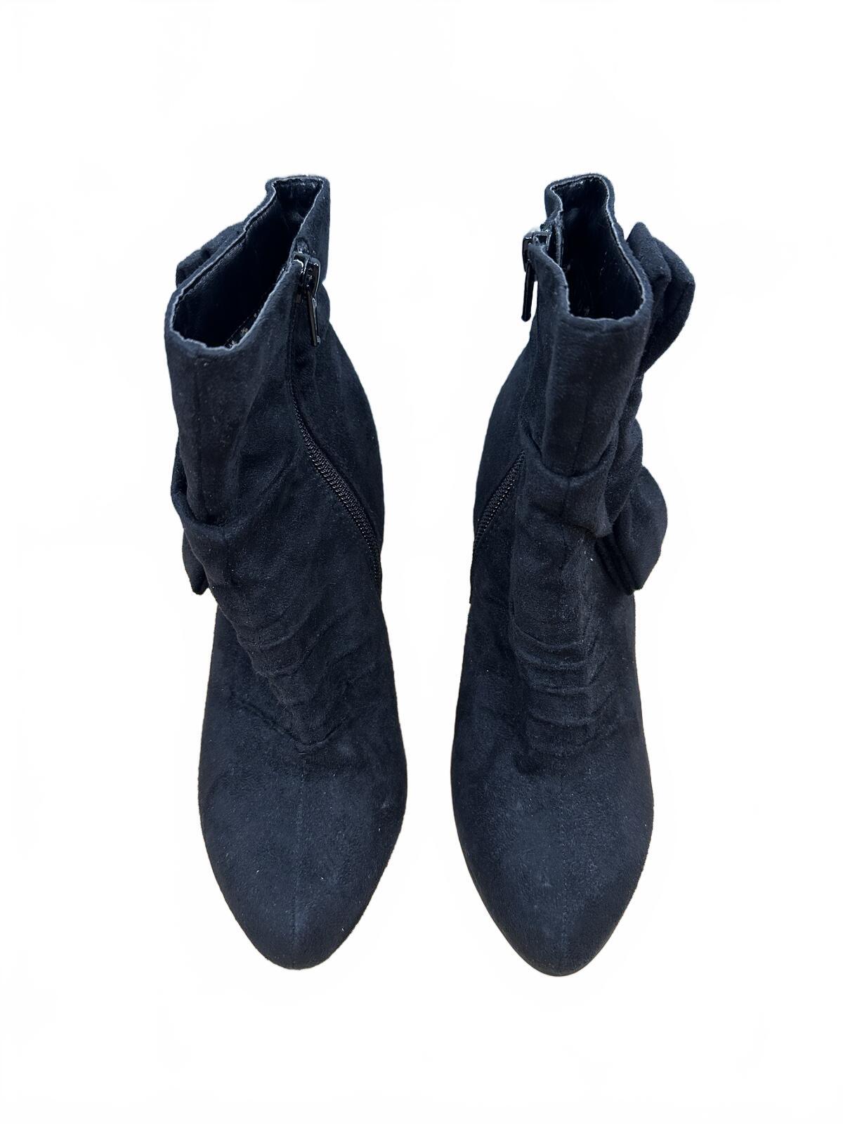Mossimo Vintage Black Suede Ankle Boots with Bow Detail