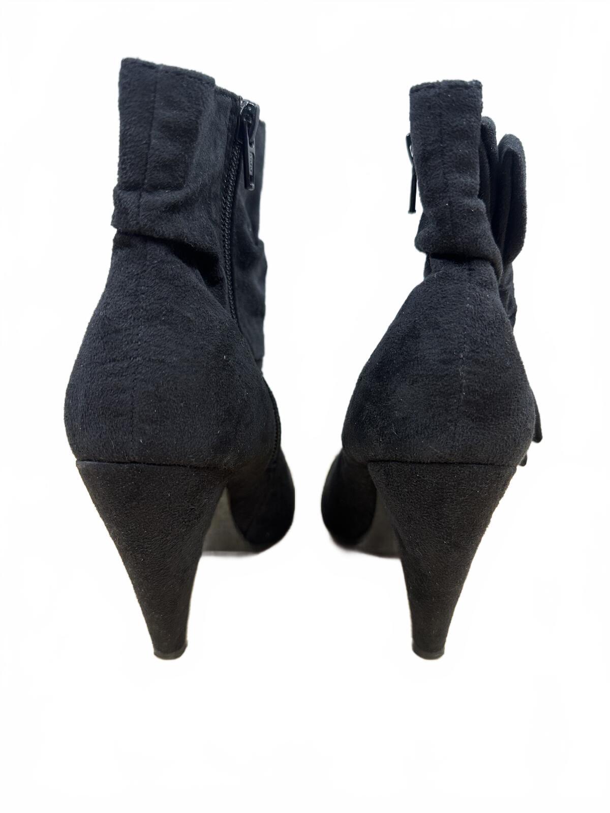 Mossimo Vintage Black Suede Ankle Boots with Bow Detail