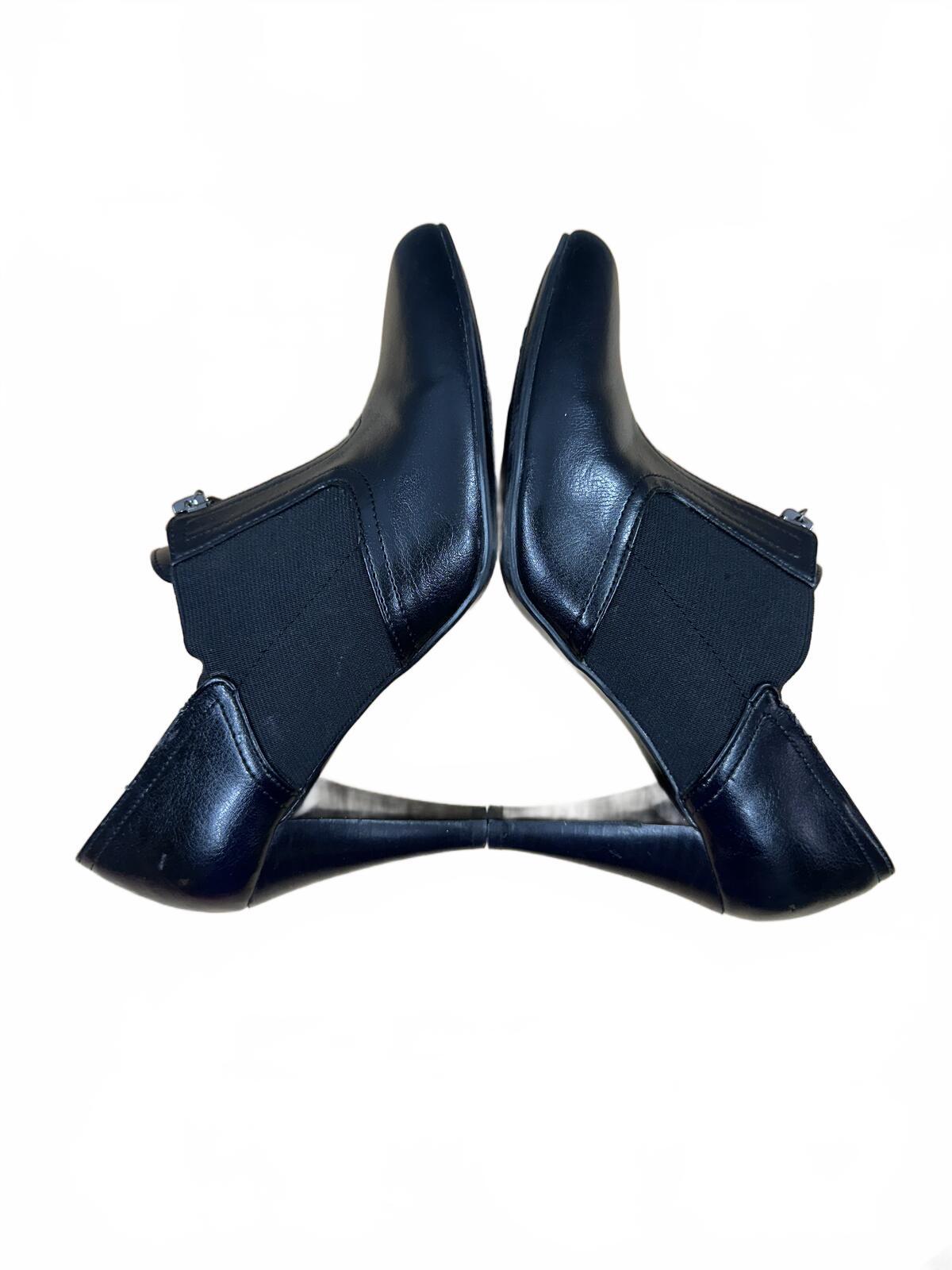 Impo Stretch Black Leather Heeled Ankle Boots Contemporary Minimalist Y2K