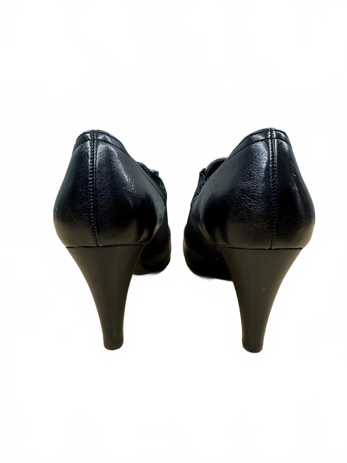 Impo Stretch Black Leather Heeled Ankle Boots Contemporary Minimalist Y2K