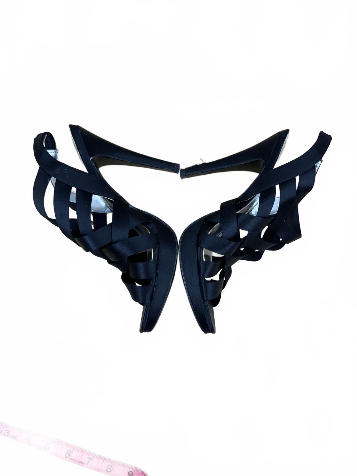 White House Black Market Black Strappy High Heel Sandals Elegant Chic