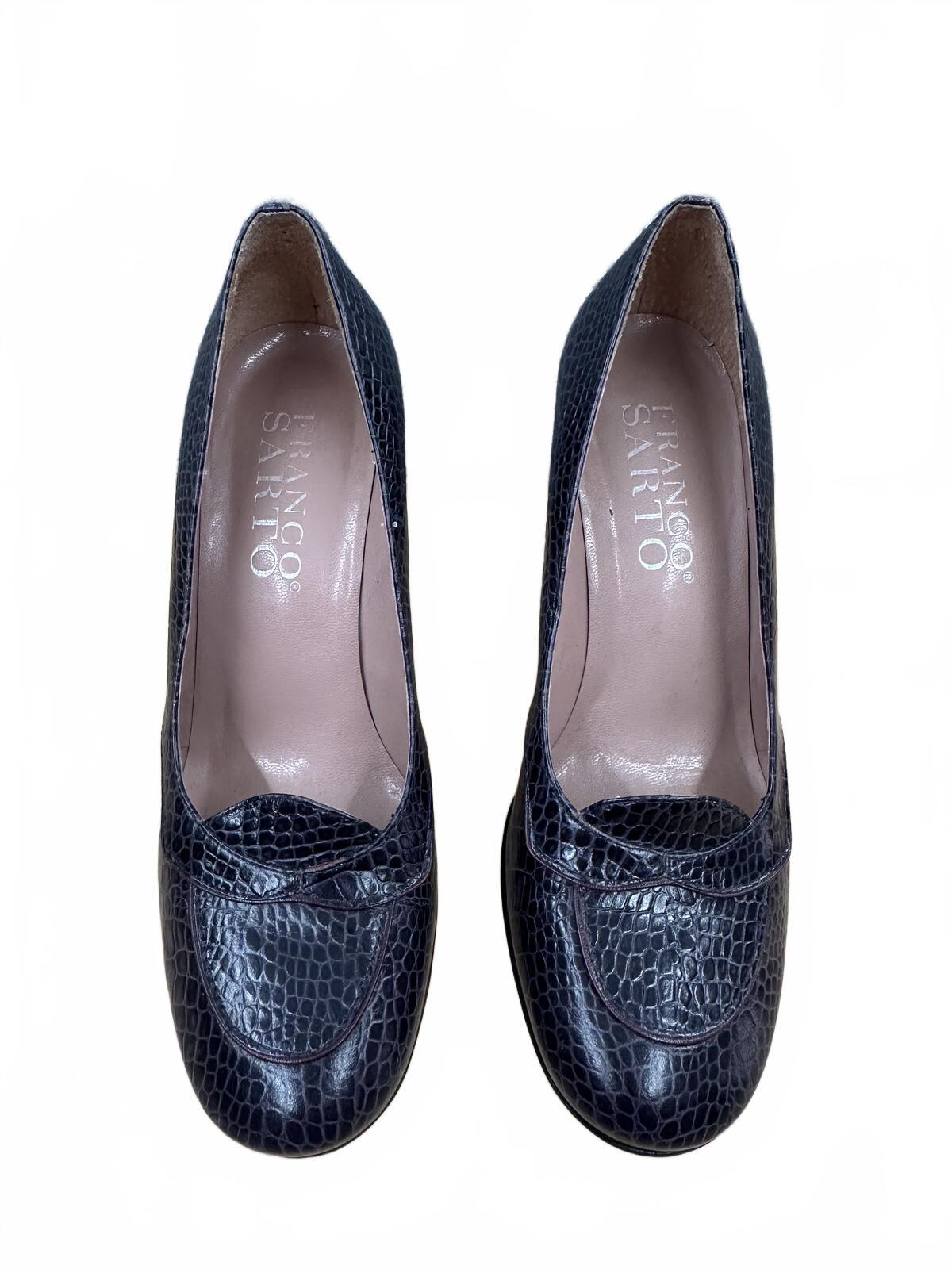 Franco Sarto Deep Purple Croc Embossed Kitten Heel Pumps