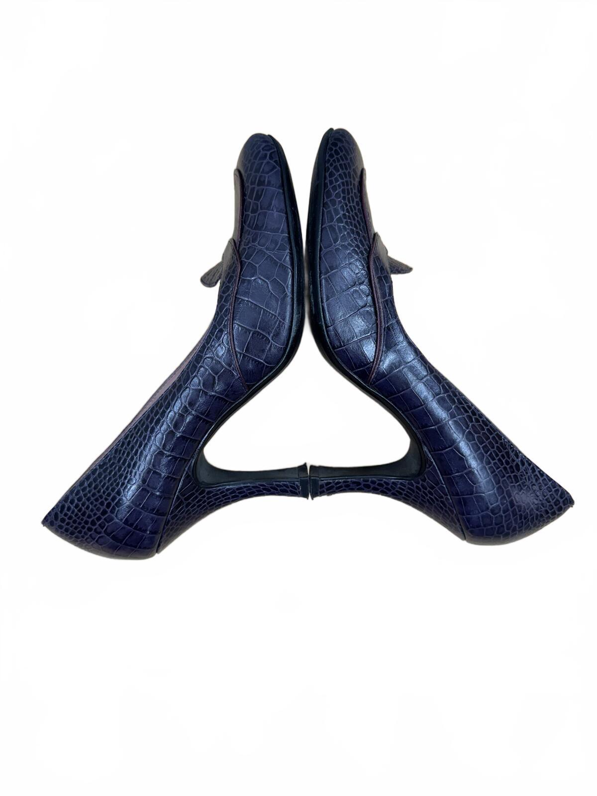 Franco Sarto Deep Purple Croc Embossed Kitten Heel Pumps