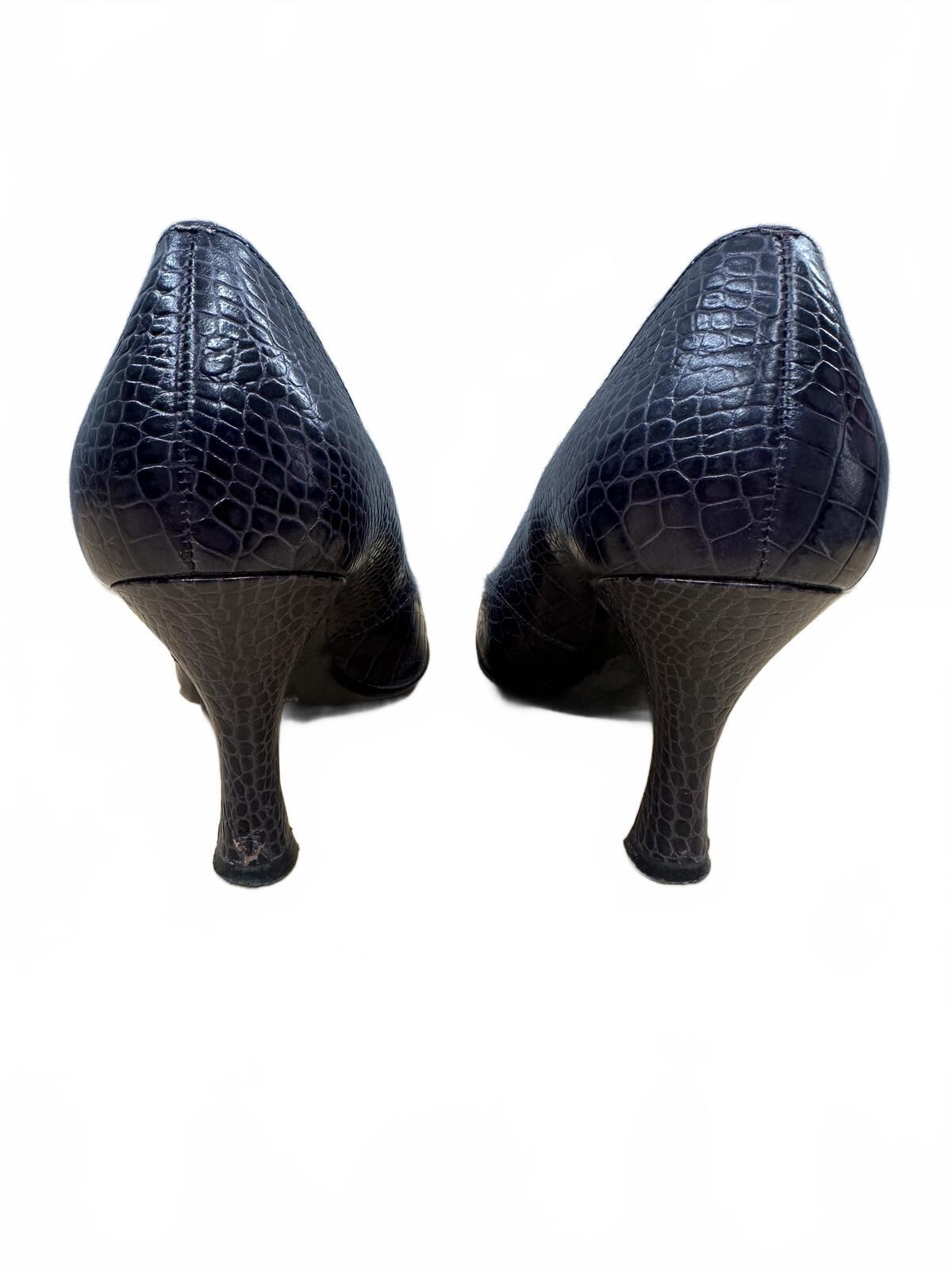 Franco Sarto Deep Purple Croc Embossed Kitten Heel Pumps