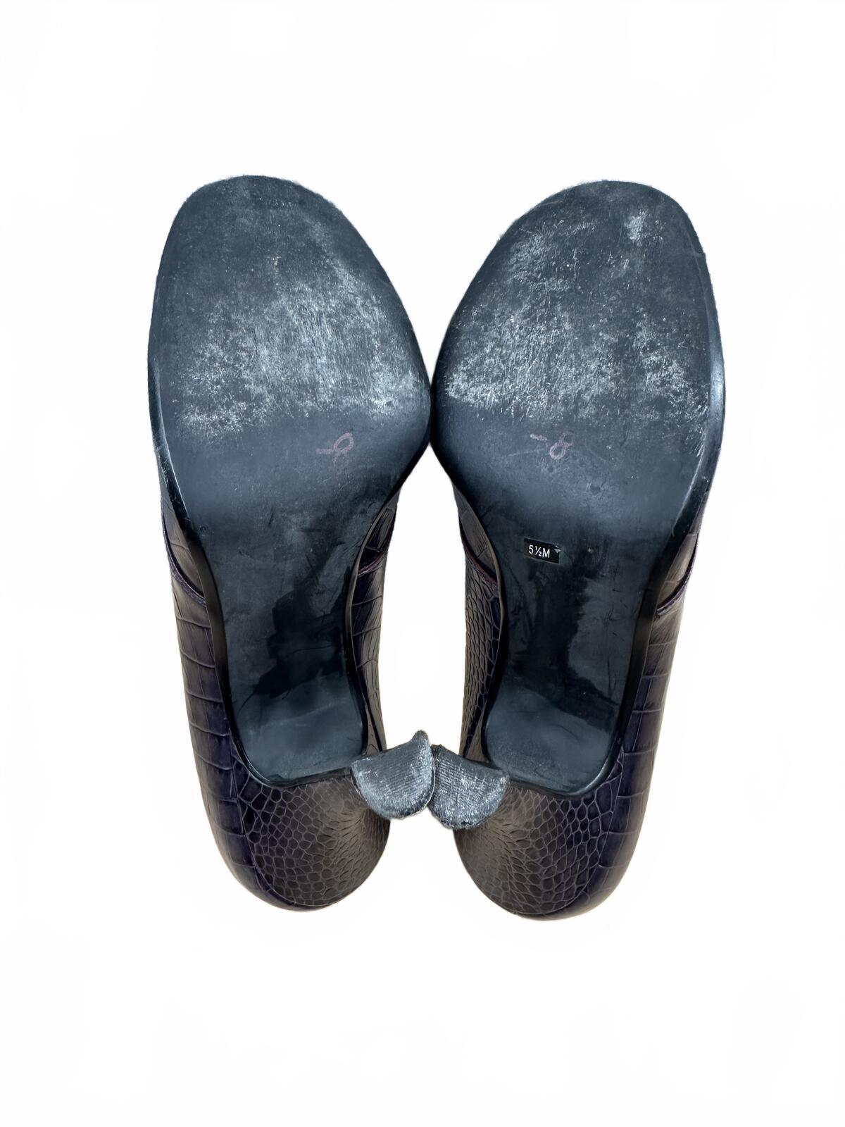 Franco Sarto Deep Purple Croc Embossed Kitten Heel Pumps