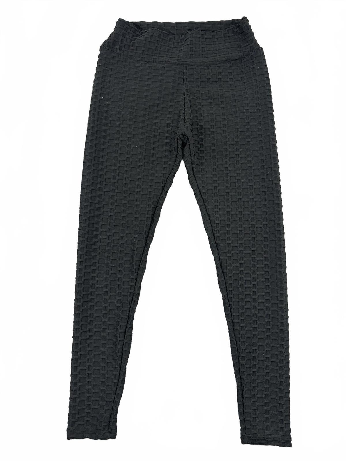 Slide Black Textured Scrunch Back Leggings Athleisure Casual Active