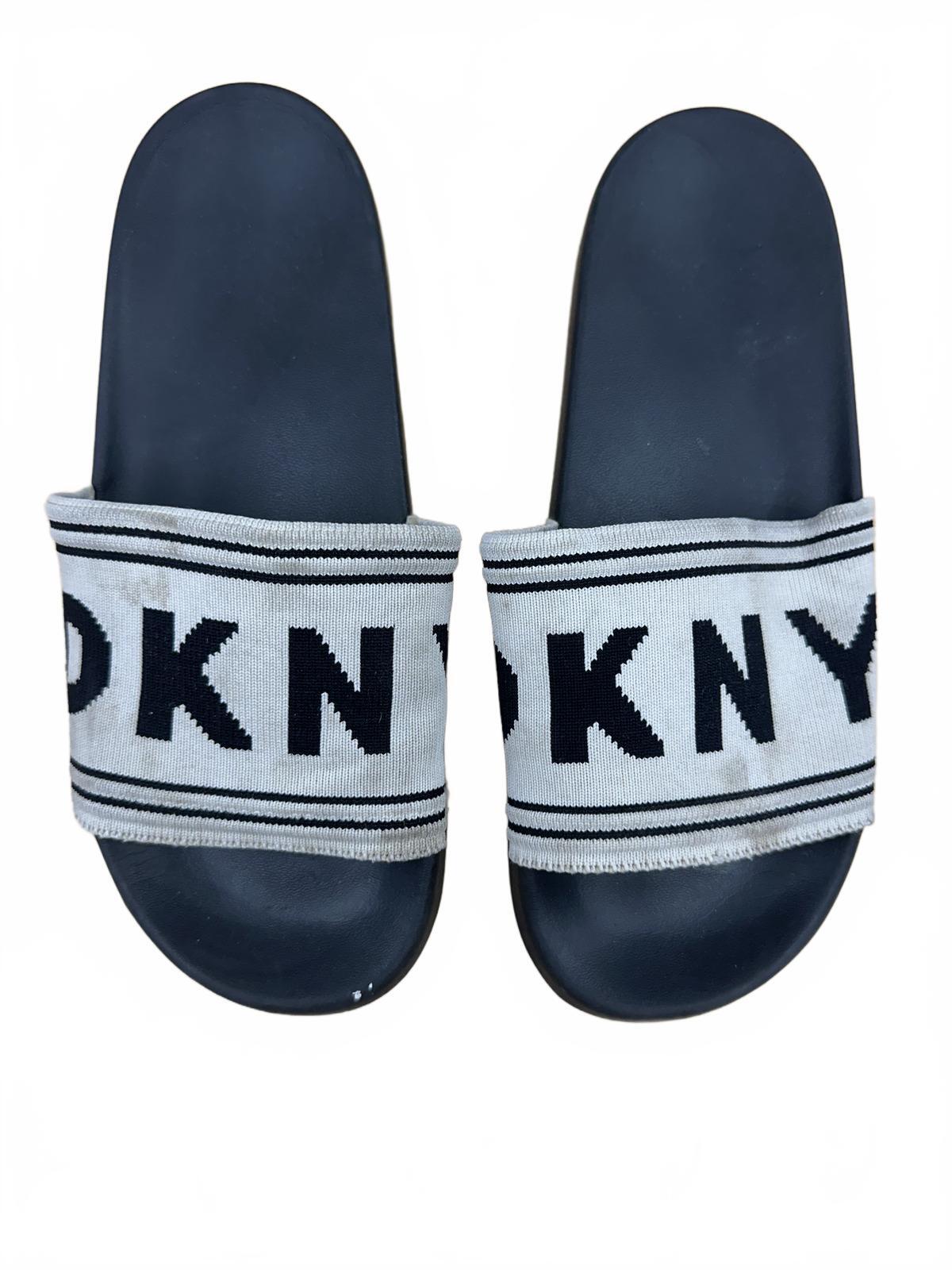 DKNY Black and White Logo Slide Sandals Casual Sporty Minimalist Summer