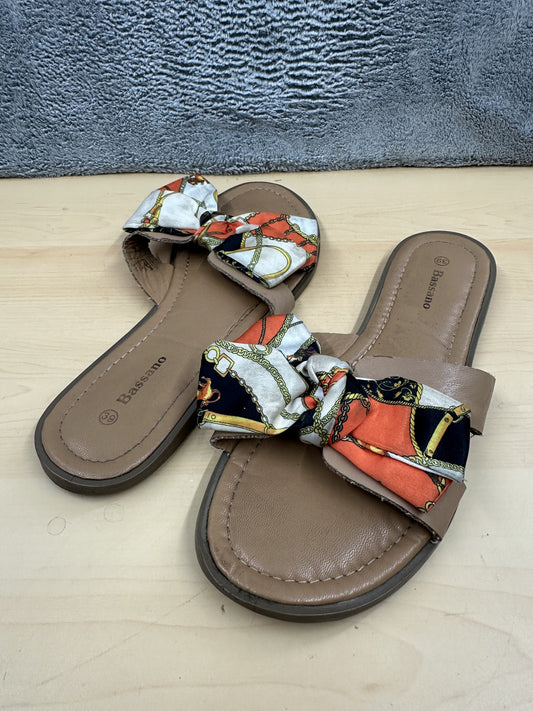 Bassano Slide Sandals with Colorful Scarf Bow Accent Casual Boho