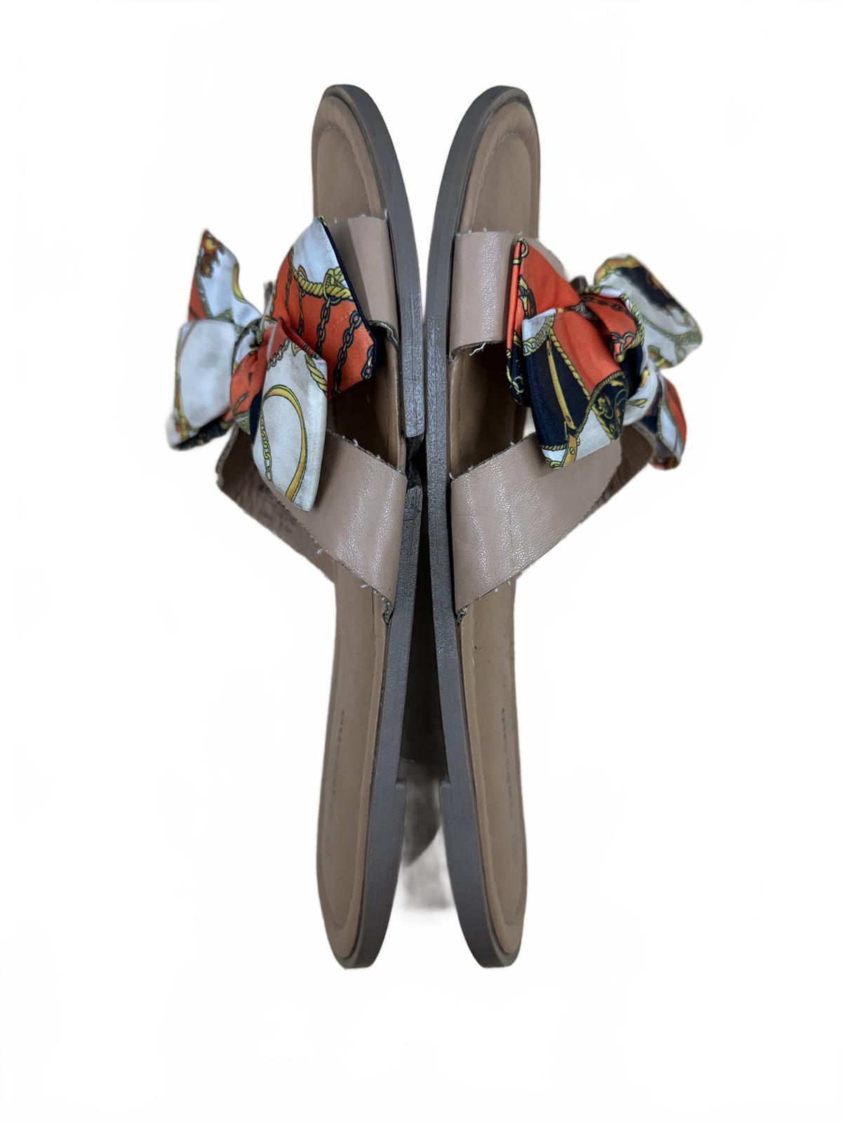 Bassano Slide Sandals with Colorful Scarf Bow Accent Casual Boho
