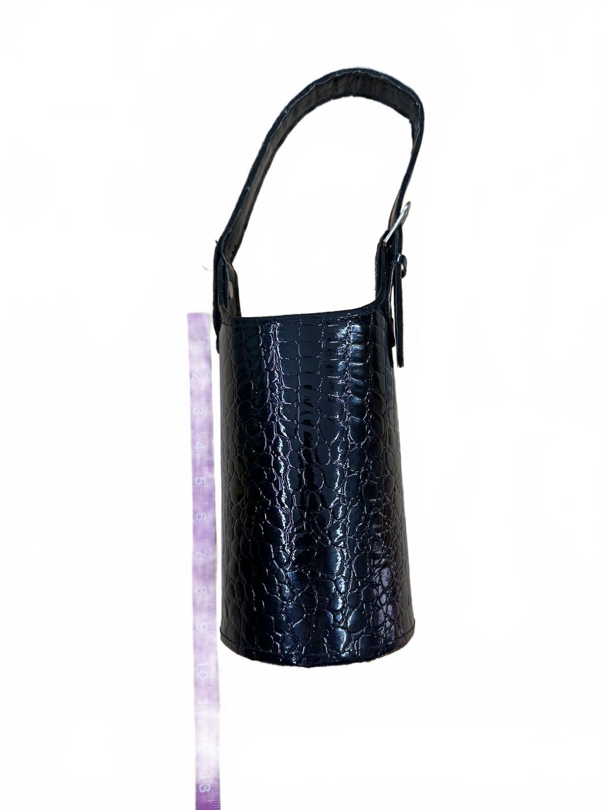 Black Crocodile Embossed Faux Leather Bottle Holder Bag