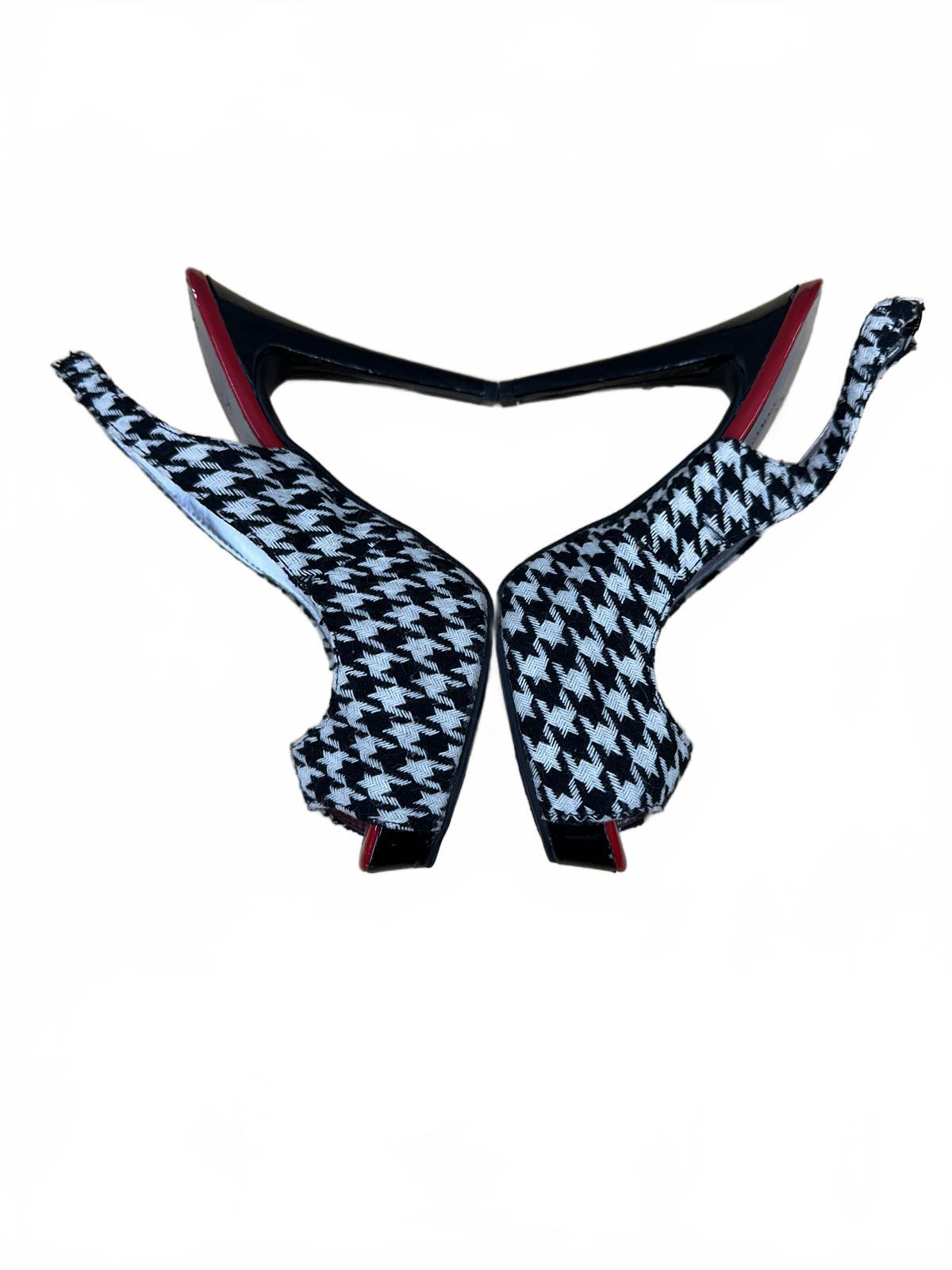 Worthington Houndstooth Slingback Heels Classic Retro Black White Red Peep Toe