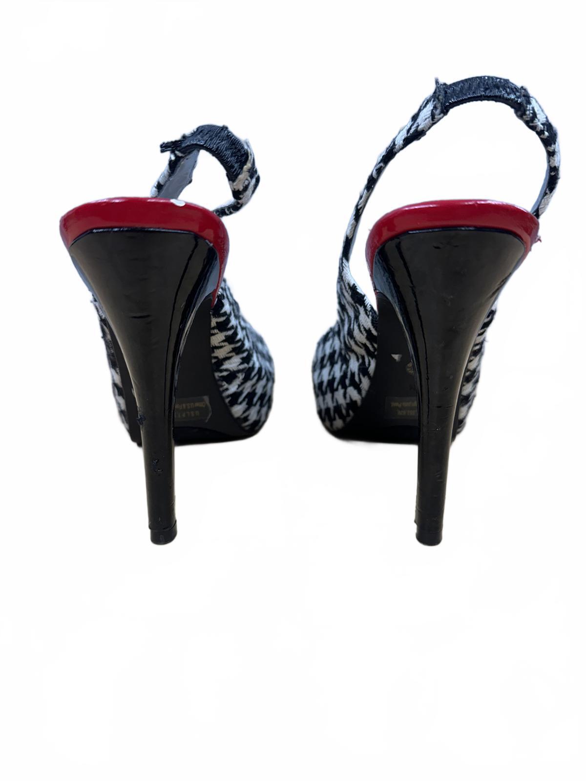 Worthington Houndstooth Slingback Heels Classic Retro Black White Red Peep Toe