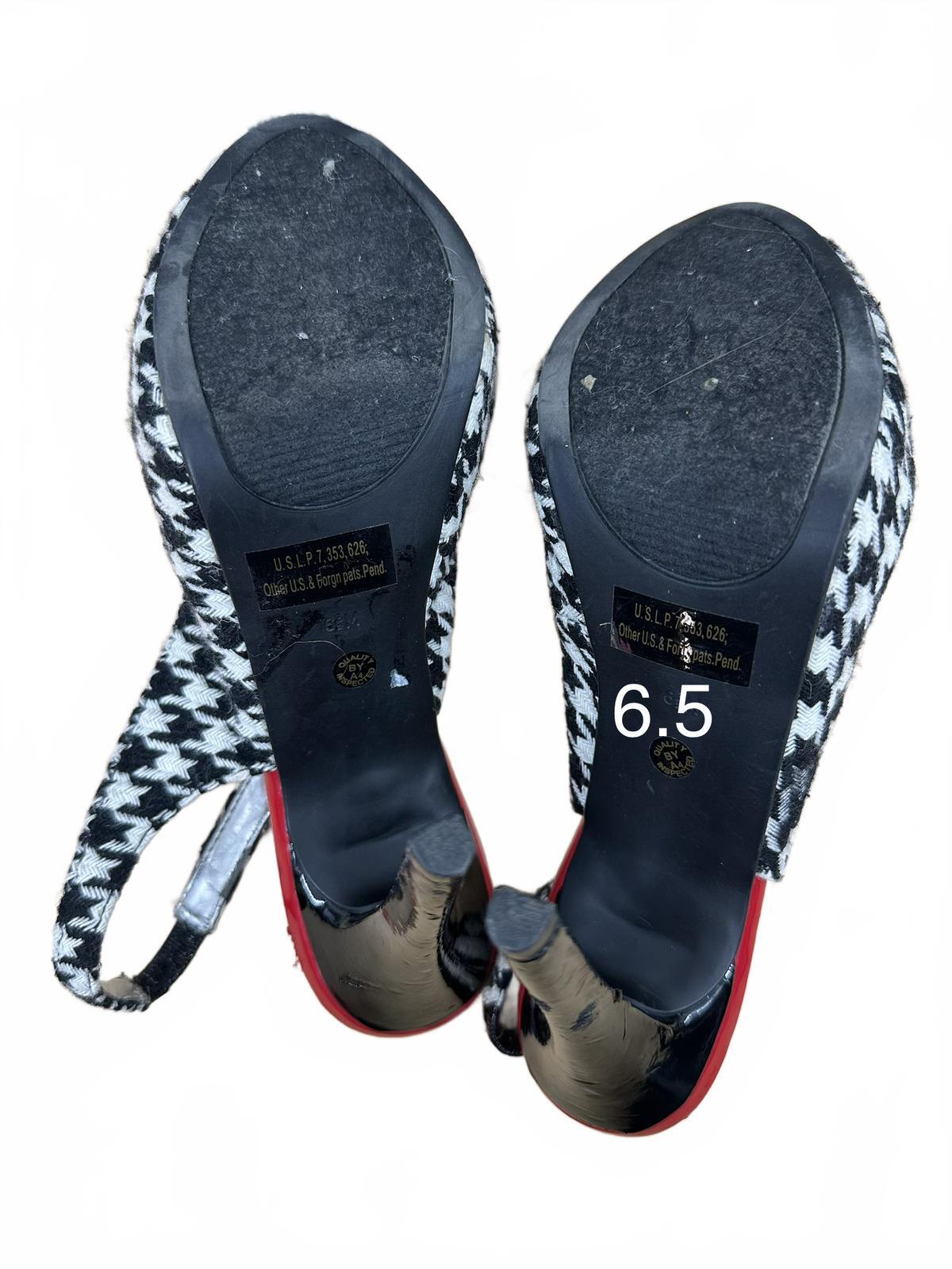 Worthington Houndstooth Slingback Heels Classic Retro Black White Red Peep Toe