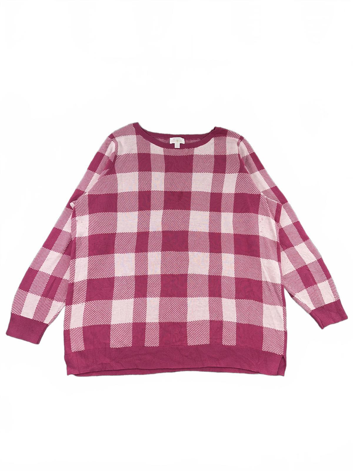 Belle Kim Gravel Pink and White Checkered Oversized Sweater Casual Knit