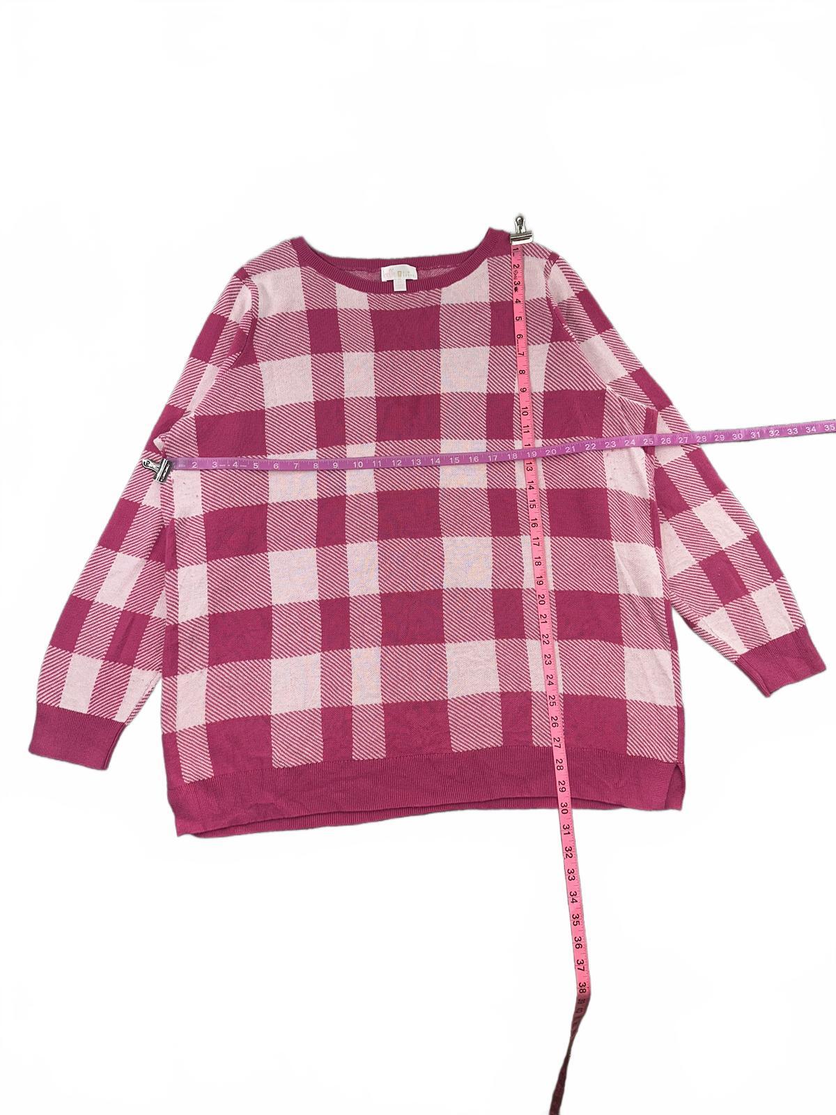 Belle Kim Gravel Pink and White Checkered Oversized Sweater Casual Knit