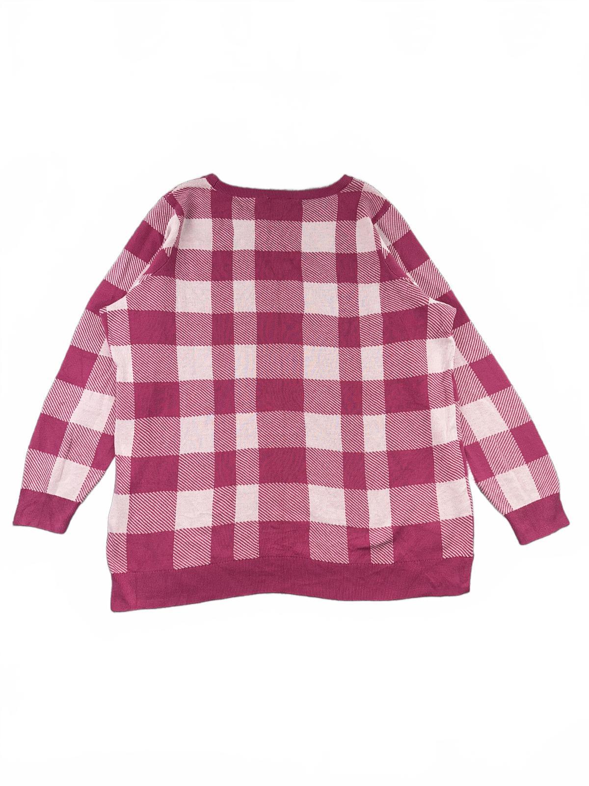 Belle Kim Gravel Pink and White Checkered Oversized Sweater Casual Knit