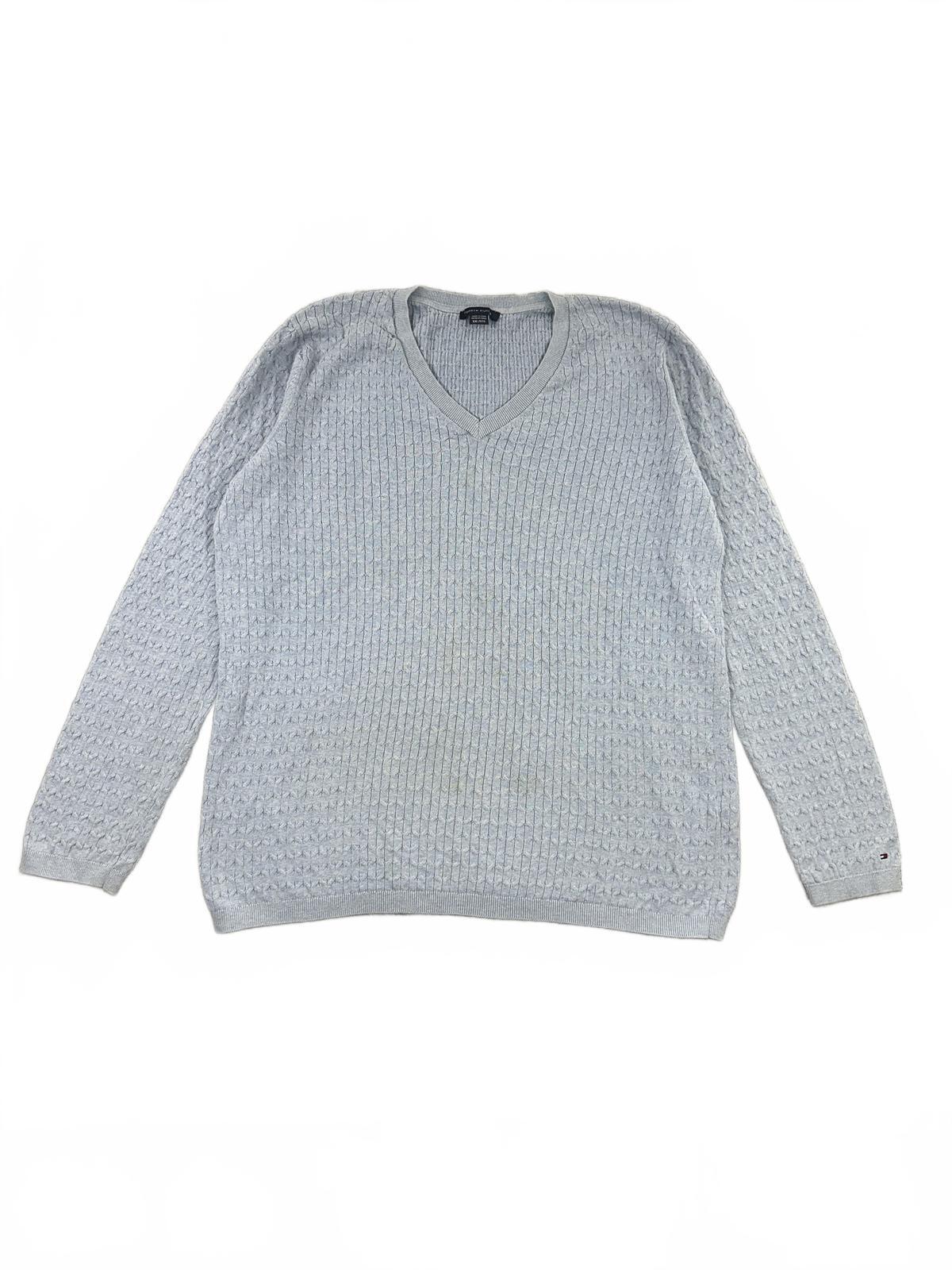 Tommy Hilfiger Light Blue V Neck Cotton Sweater Casual Preppy Knit