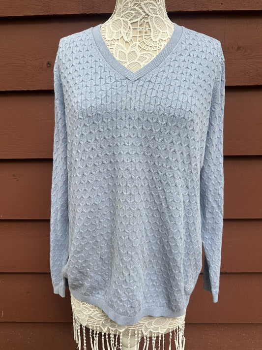 Tommy Hilfiger Light Blue V Neck Cotton Sweater Casual Preppy Knit