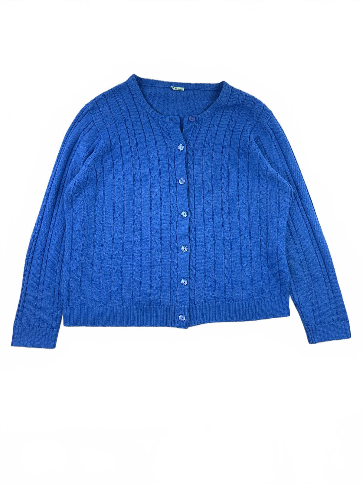 Blue Cable Knit Cardigan Sweater Cozy Classic Button Up