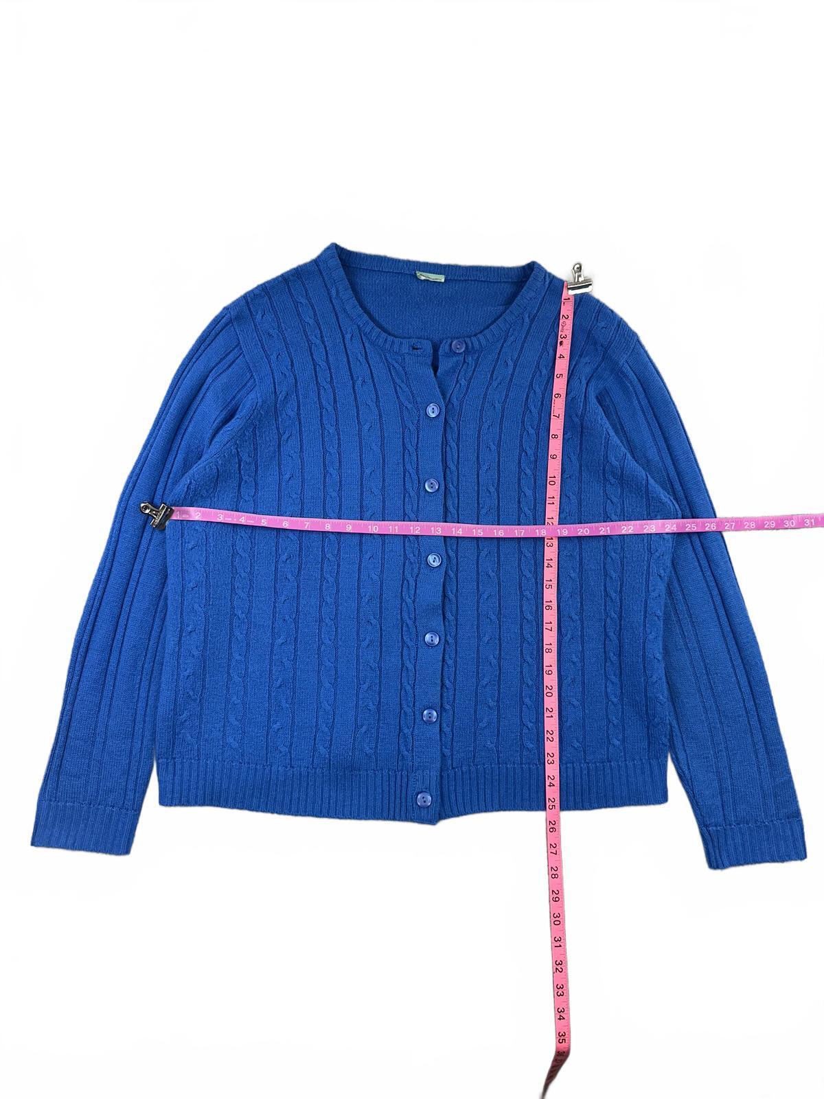 Blue Cable Knit Cardigan Sweater Cozy Classic Button Up