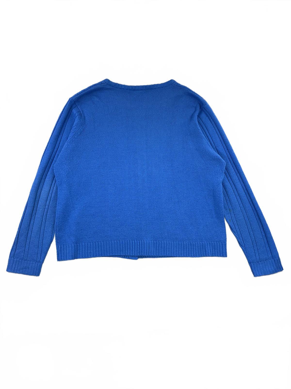 Blue Cable Knit Cardigan Sweater Cozy Classic Button Up