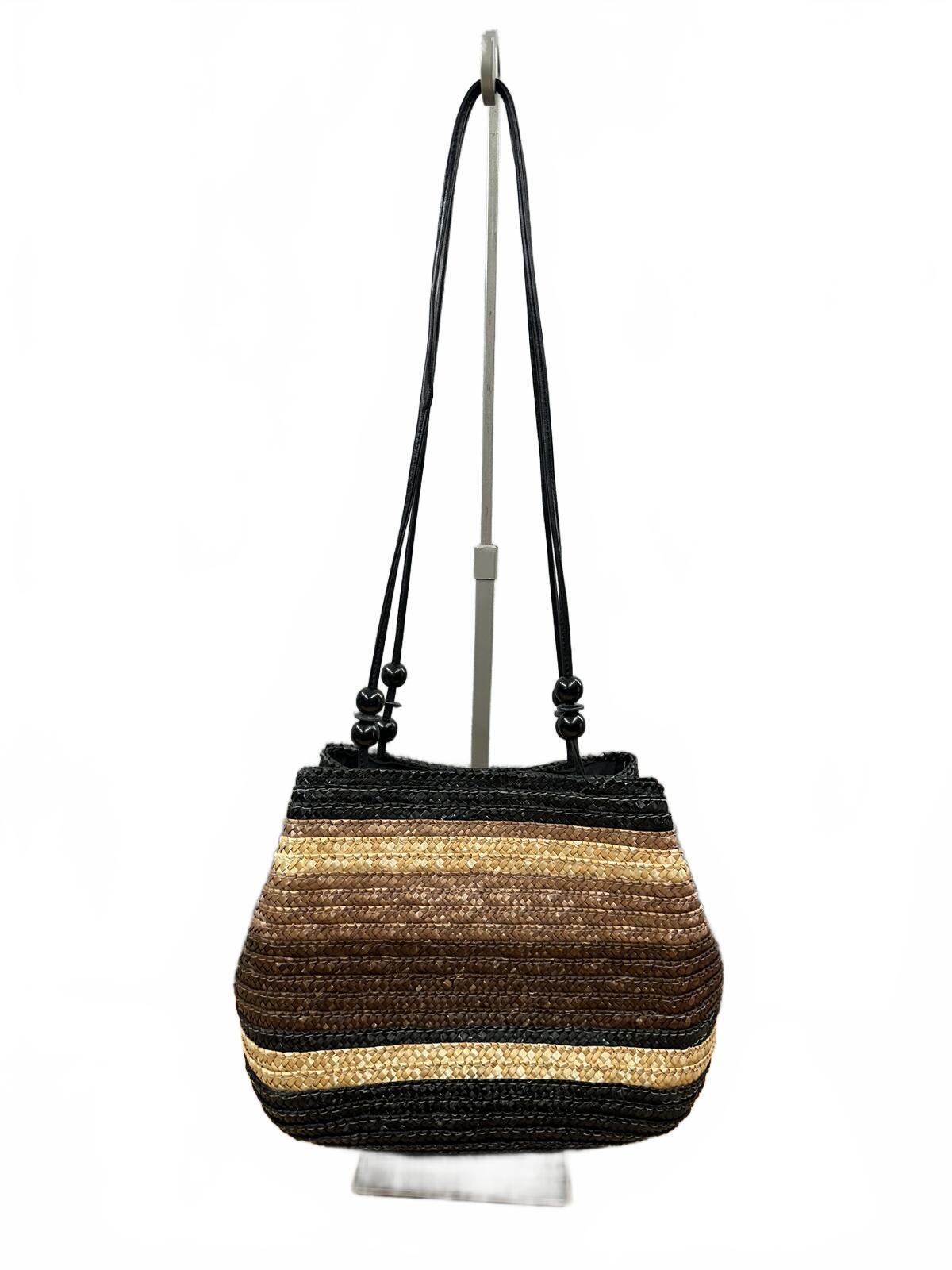 Sonoma Woven Straw Shoulder Bag with Earth Tone Stripes