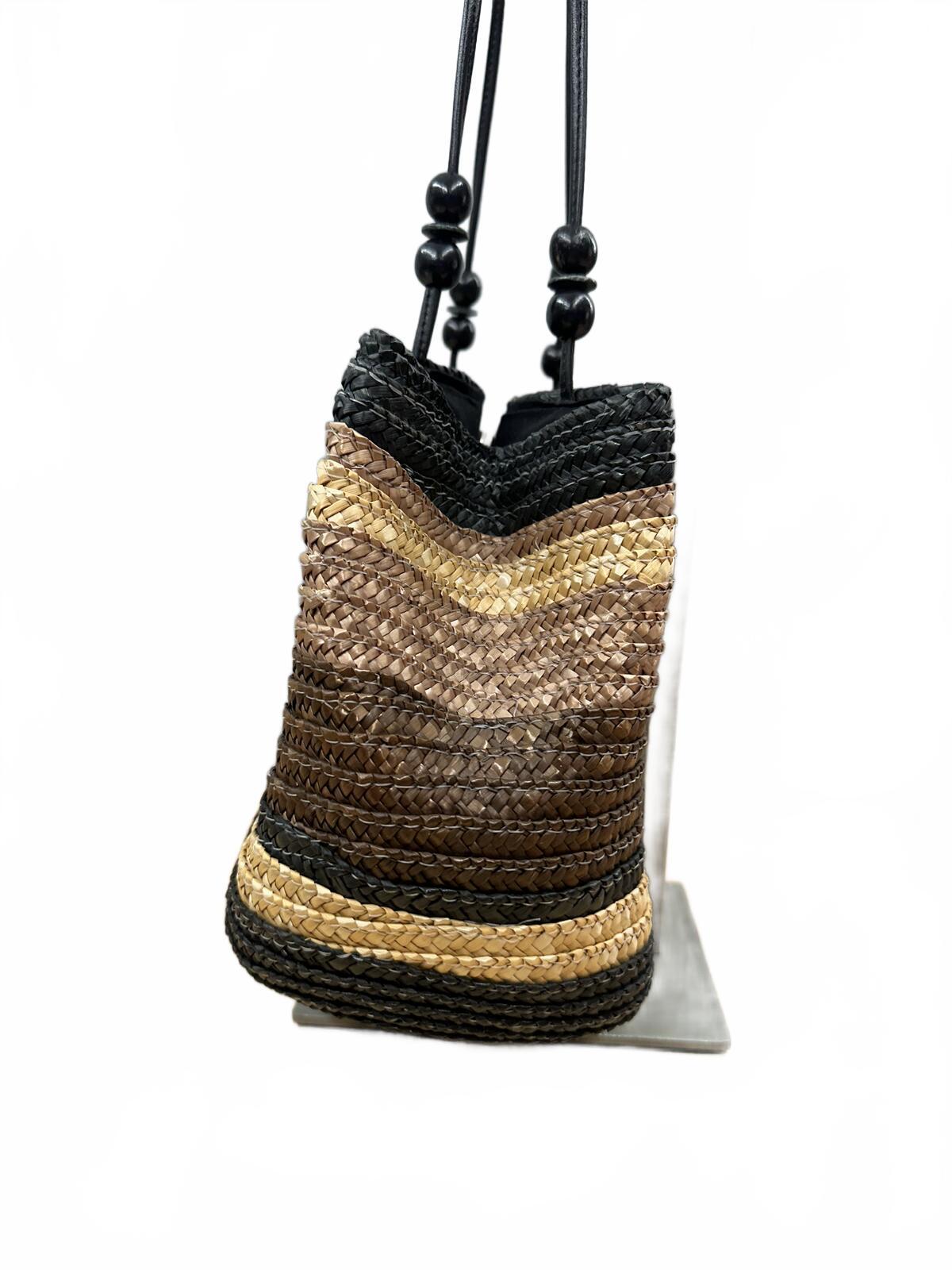 Sonoma Woven Straw Shoulder Bag with Earth Tone Stripes