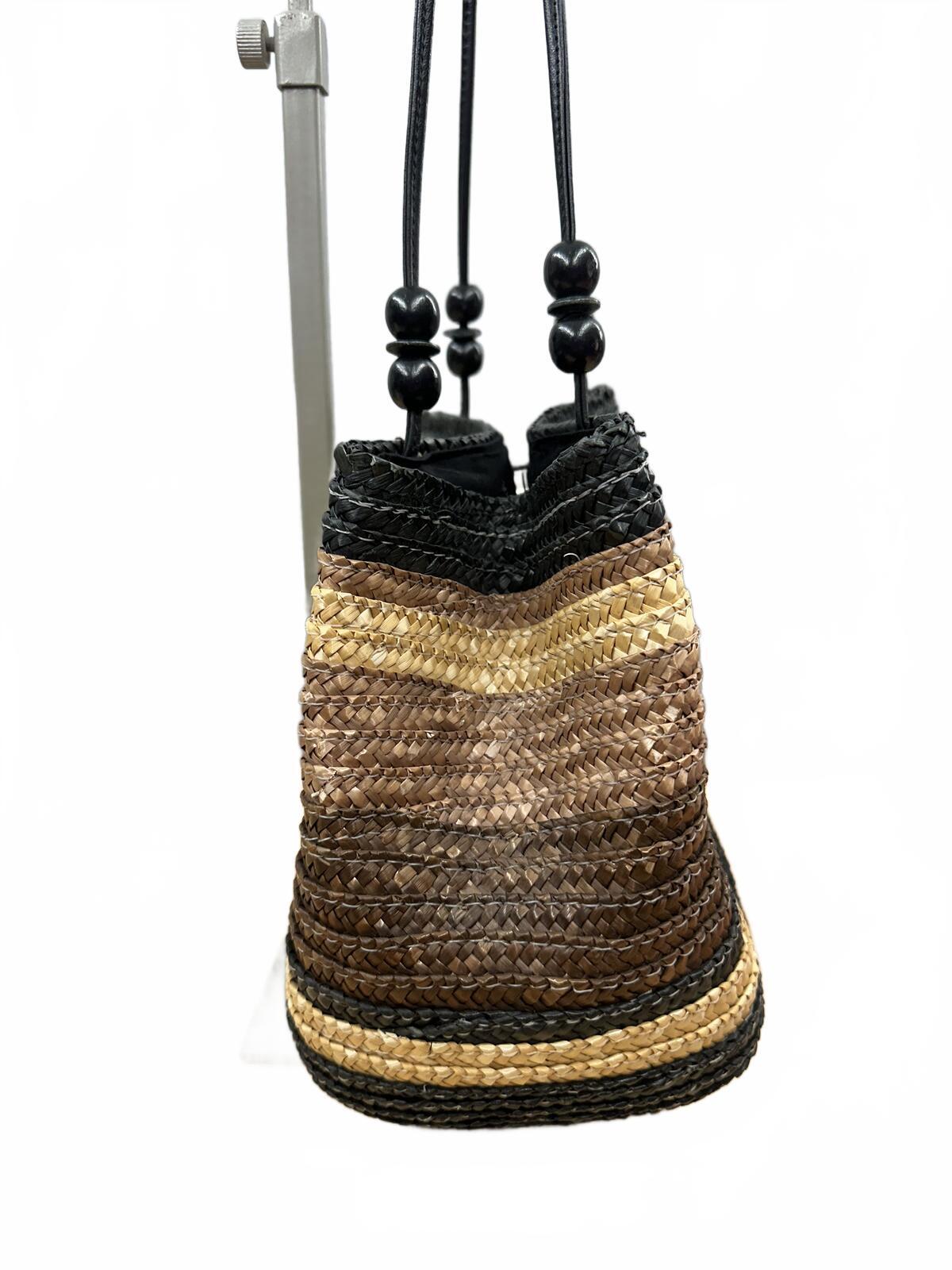 Sonoma Woven Straw Shoulder Bag with Earth Tone Stripes